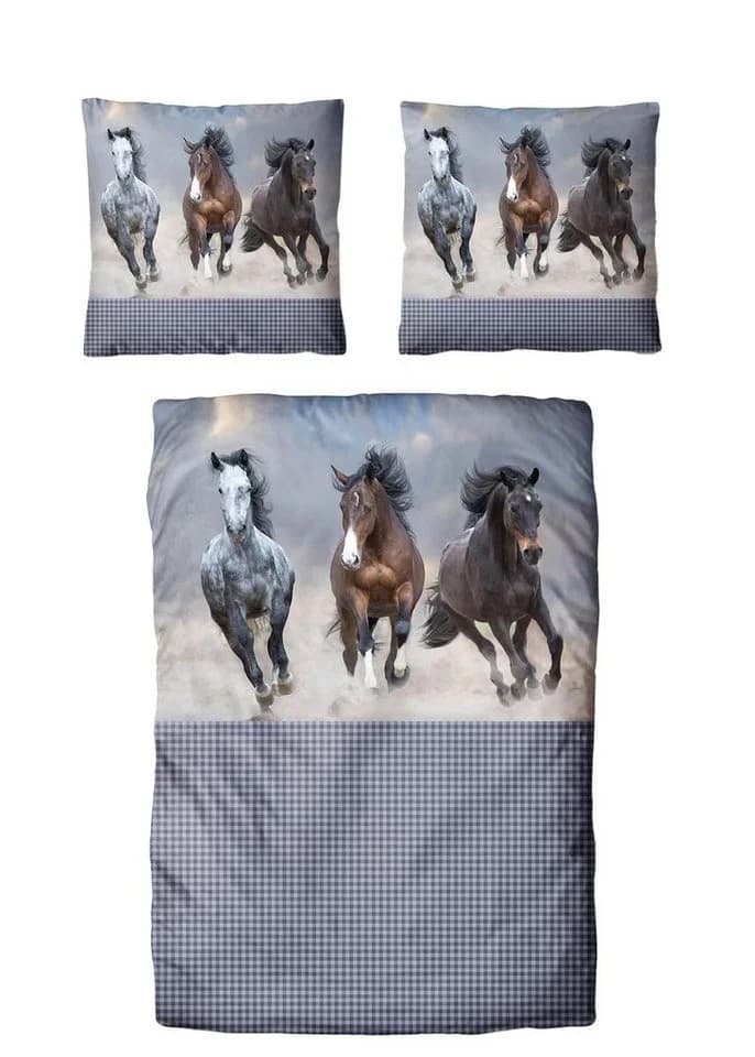 Traumschloss Bettwäsche TS Edition Renforcé 2-teilig Pferde-Motiv Blau - Bild 2