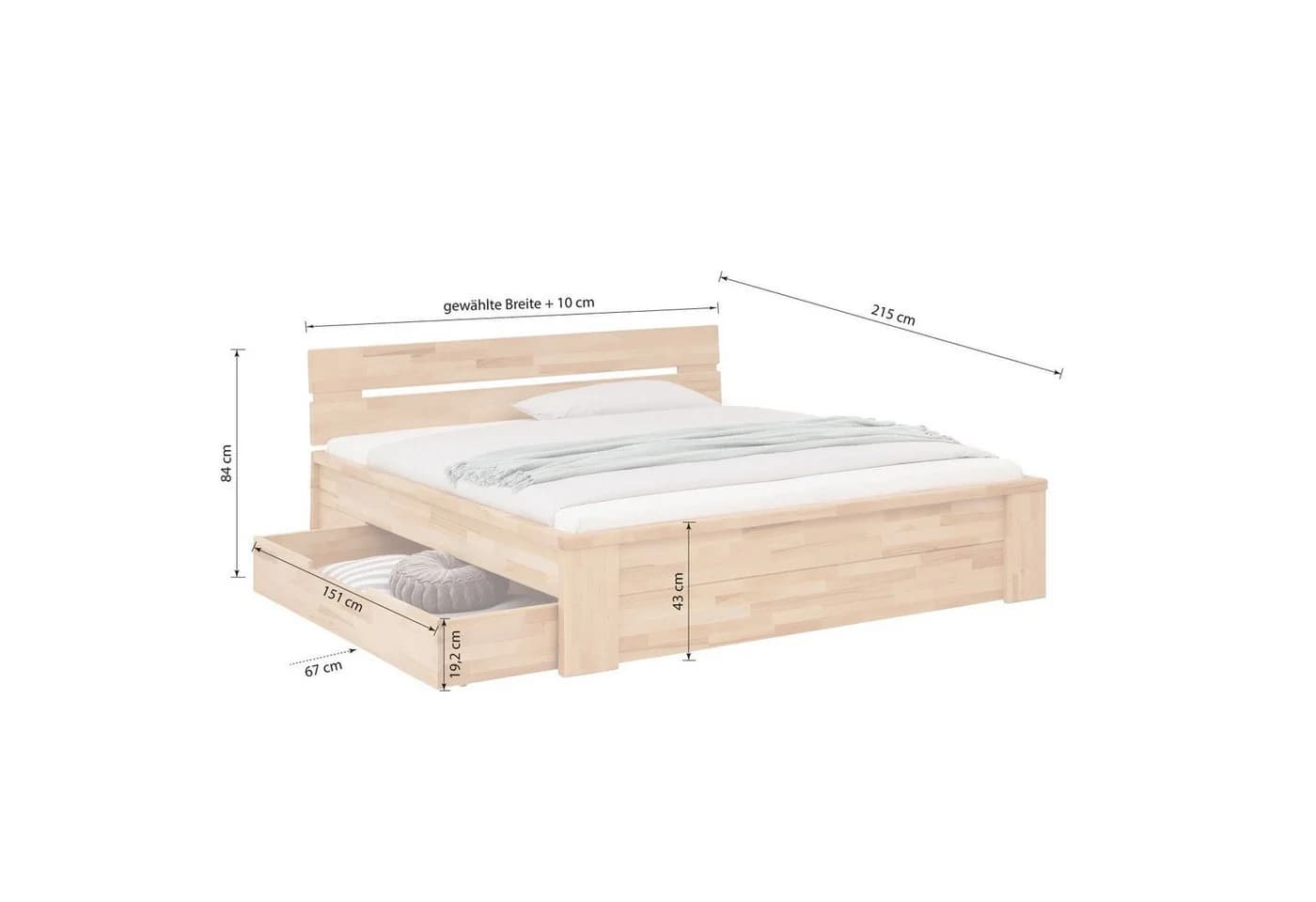 HOMELIV. Bett Tamira 180x200 cm Kernbuche Massivholz mit Schubkasten - Bild 3