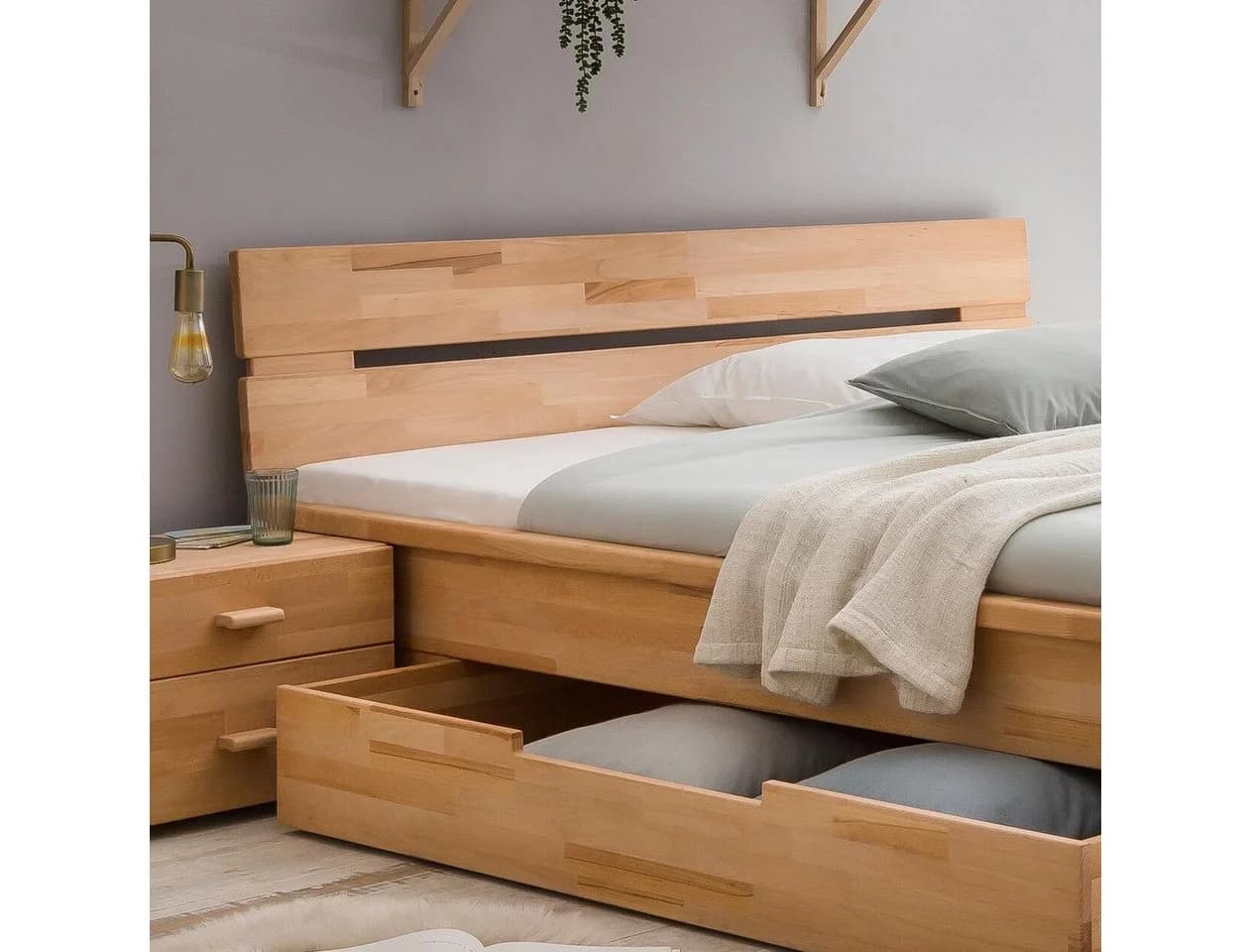 HOMELIV. Bett Tamira 180x200 cm Kernbuche Massivholz mit Schubkasten - Bild 4