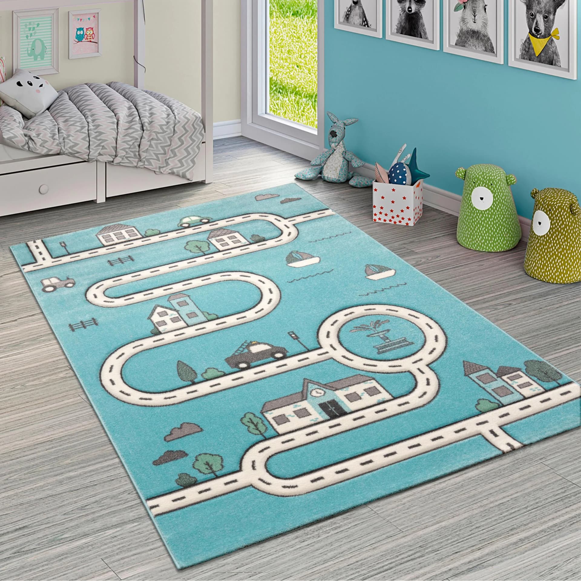 PACO HOME Kinderteppich Diamond 710 Blau Straßenmotiv Kurzflor