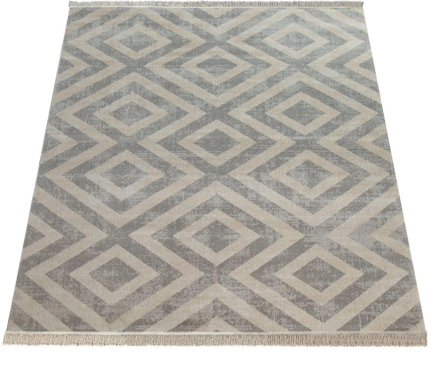 Paco Home Teppich Poco 821 Grau Weiß Rauten Design Outdoor