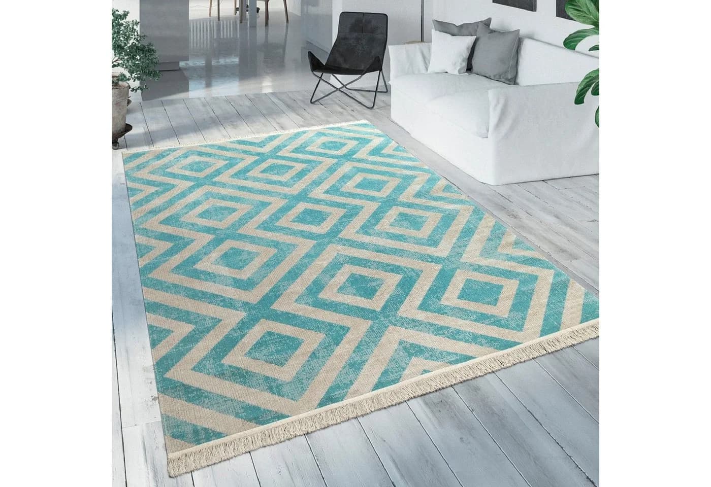 Paco Home Teppich Poco 821 Blau Weiß Rauten Design Outdoor - Bild 2