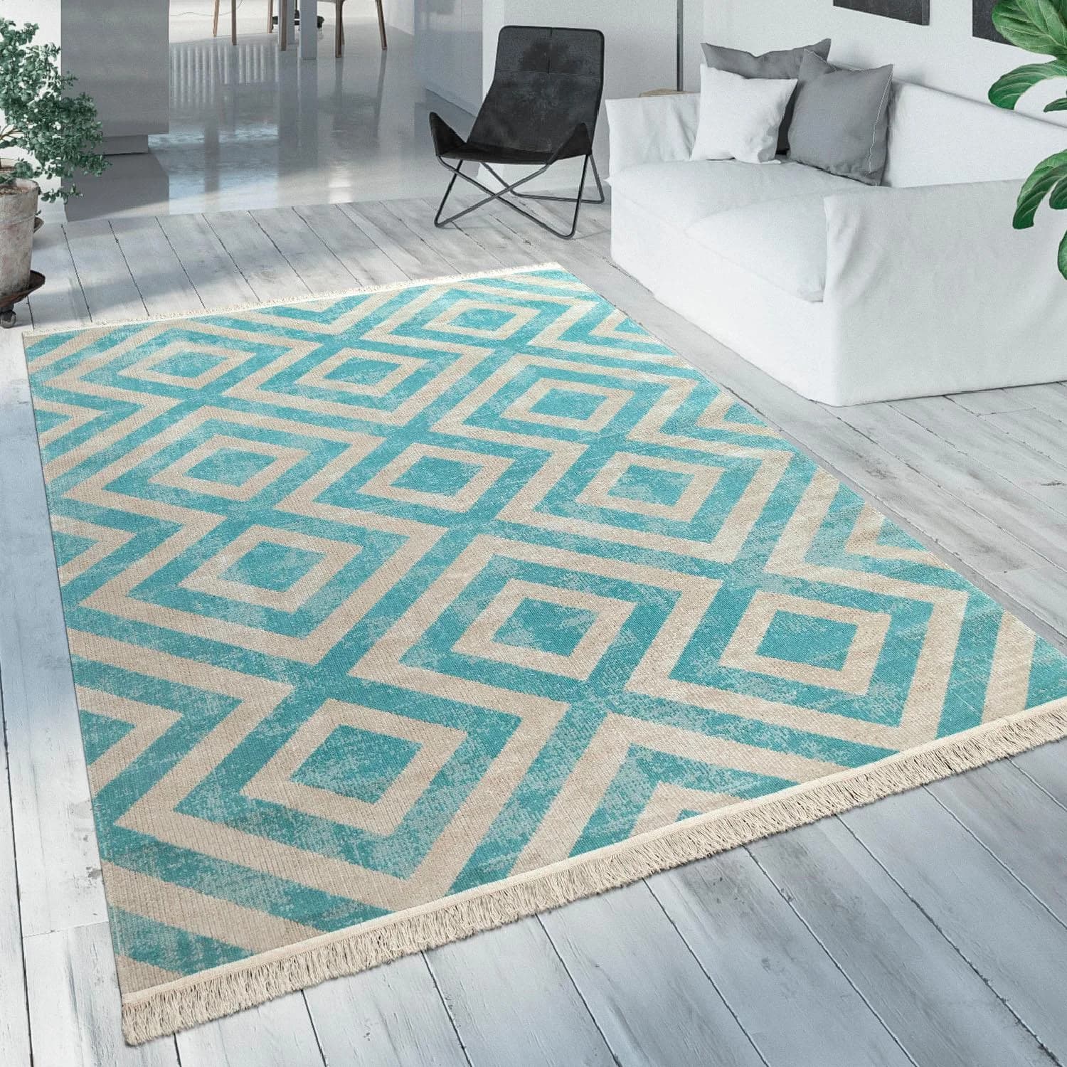 Paco Home Teppich Poco 821 Blau Weiß Rauten Design Outdoor - Bild 5