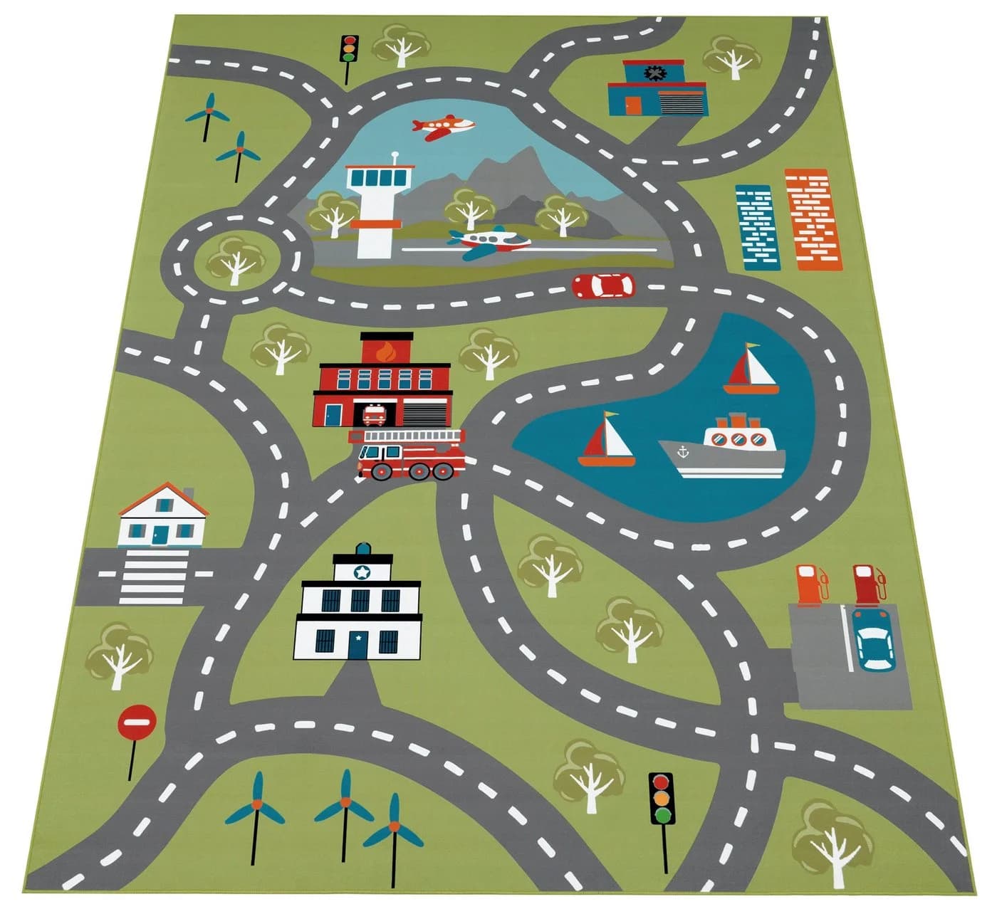 PACO HOME Kinderteppich Bino 562 Grün Straßen-Motiv Kurzflor