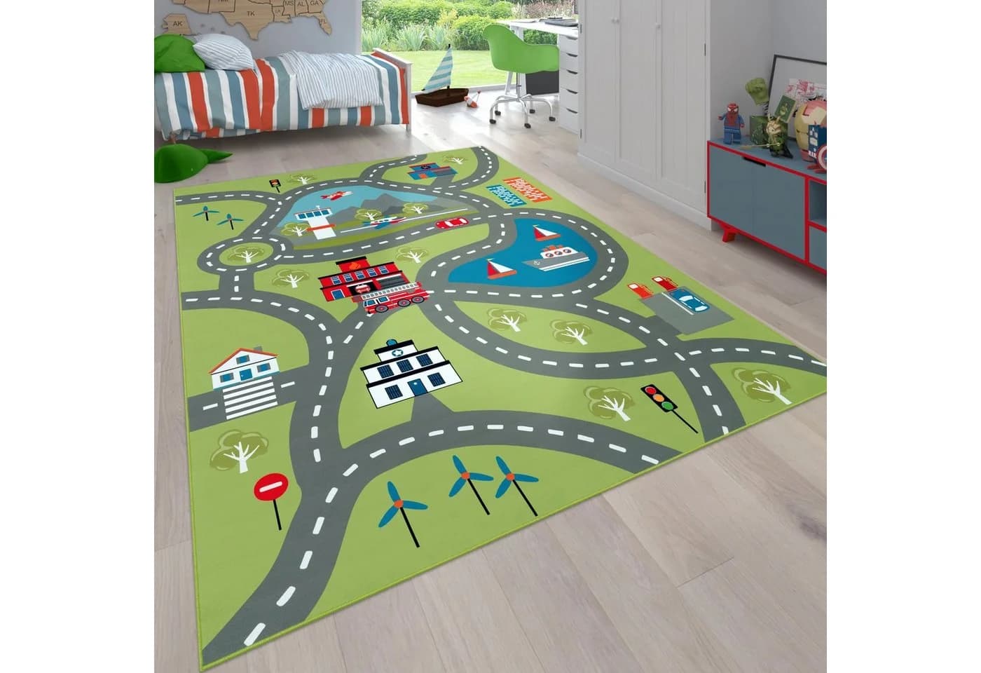 PACO HOME Kinderteppich Bino 562 Grün Straßen-Motiv Kurzflor - Bild 2