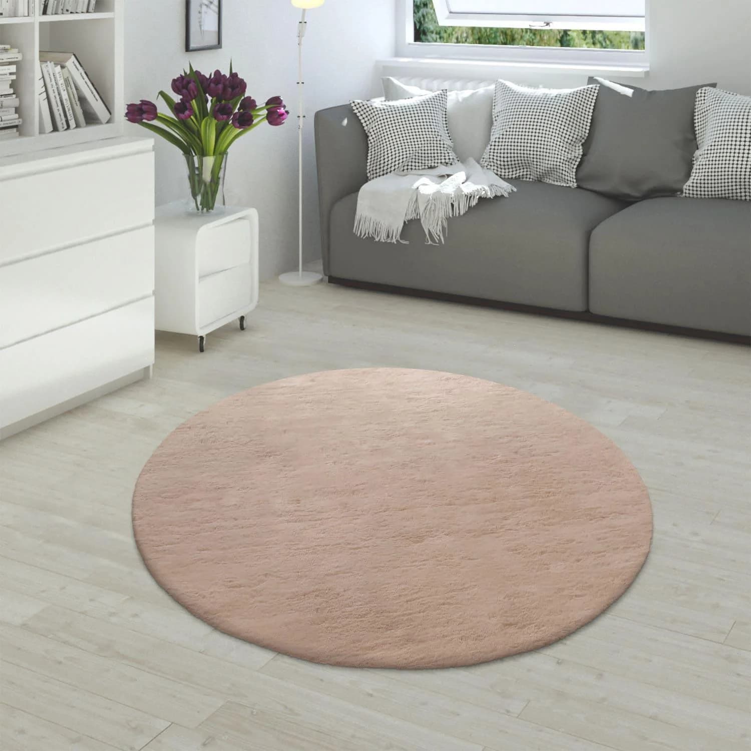 PACO HOME Fellteppich Rabbit 780 Beige Rund 120cm