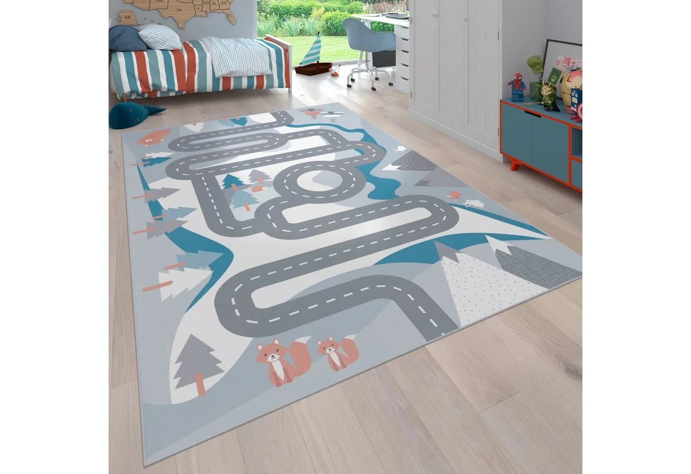 Paco Home Kinderteppich Bino 574 Kurzflor Straßen-Spiel-Teppich