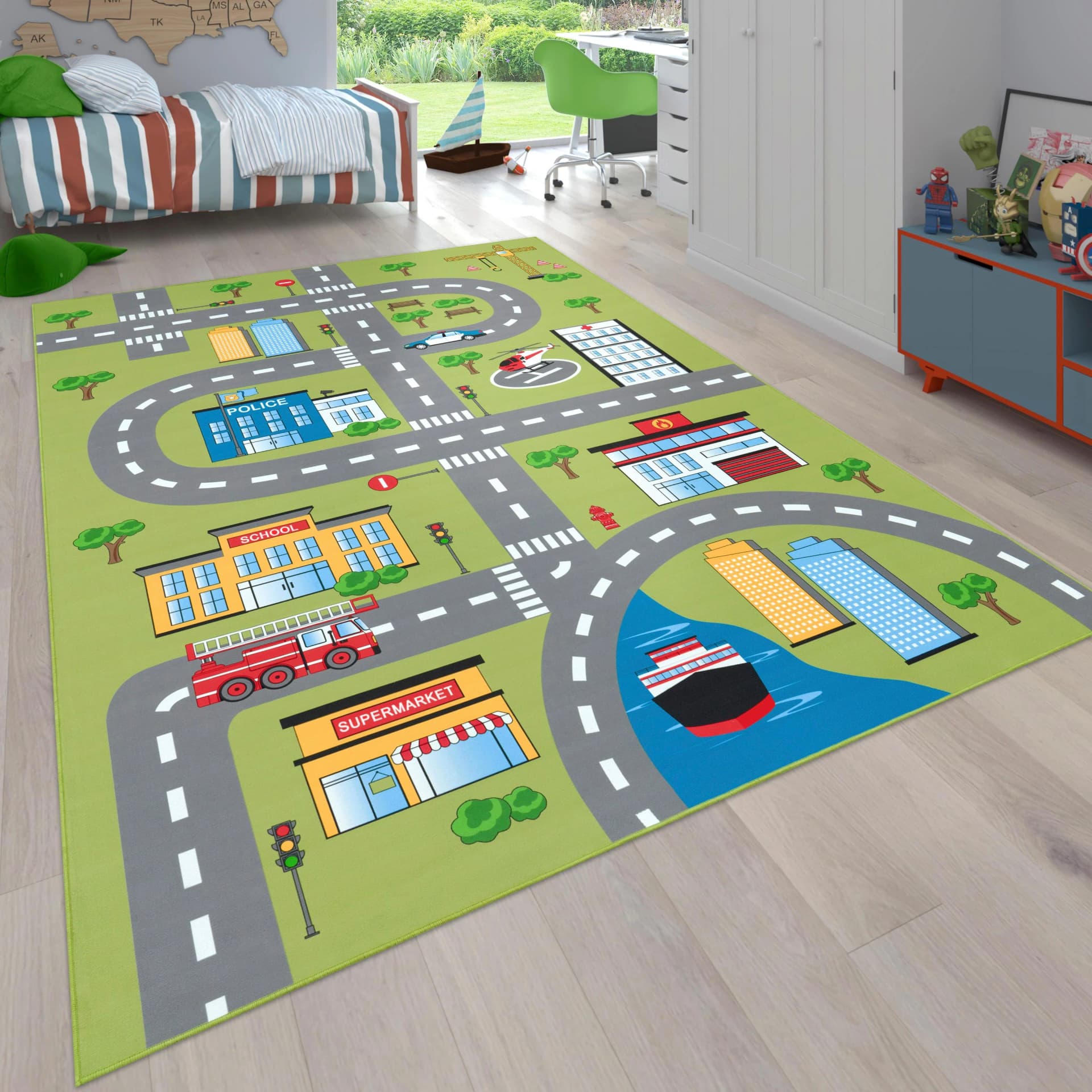 PACO HOME Kinderteppich Bino 570 Grün Kurzflor