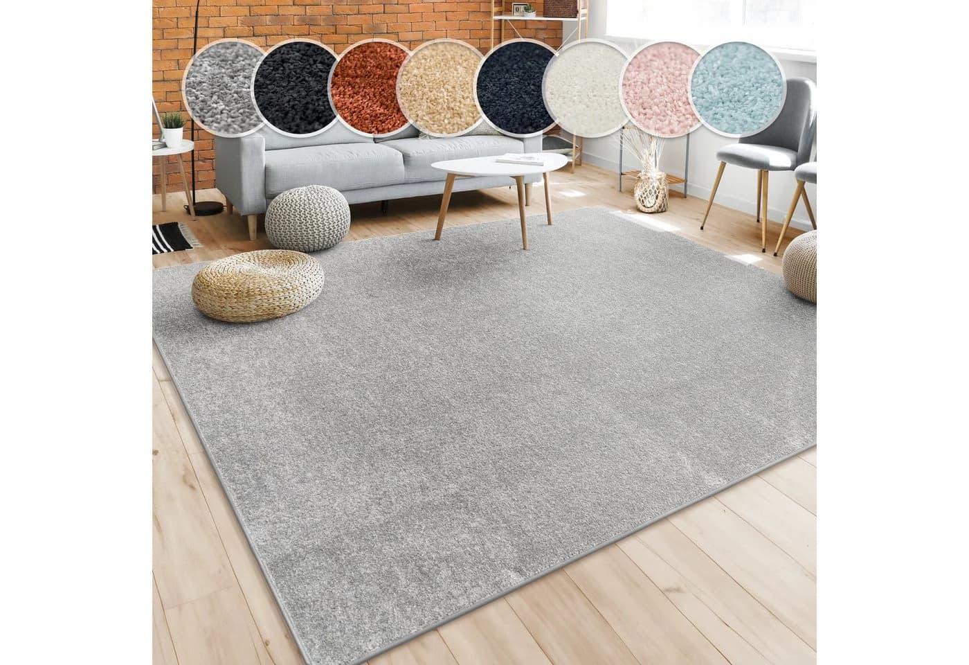 PACO HOME Teppich Porto 890 Silber Uni Kurzflor - Bild 2