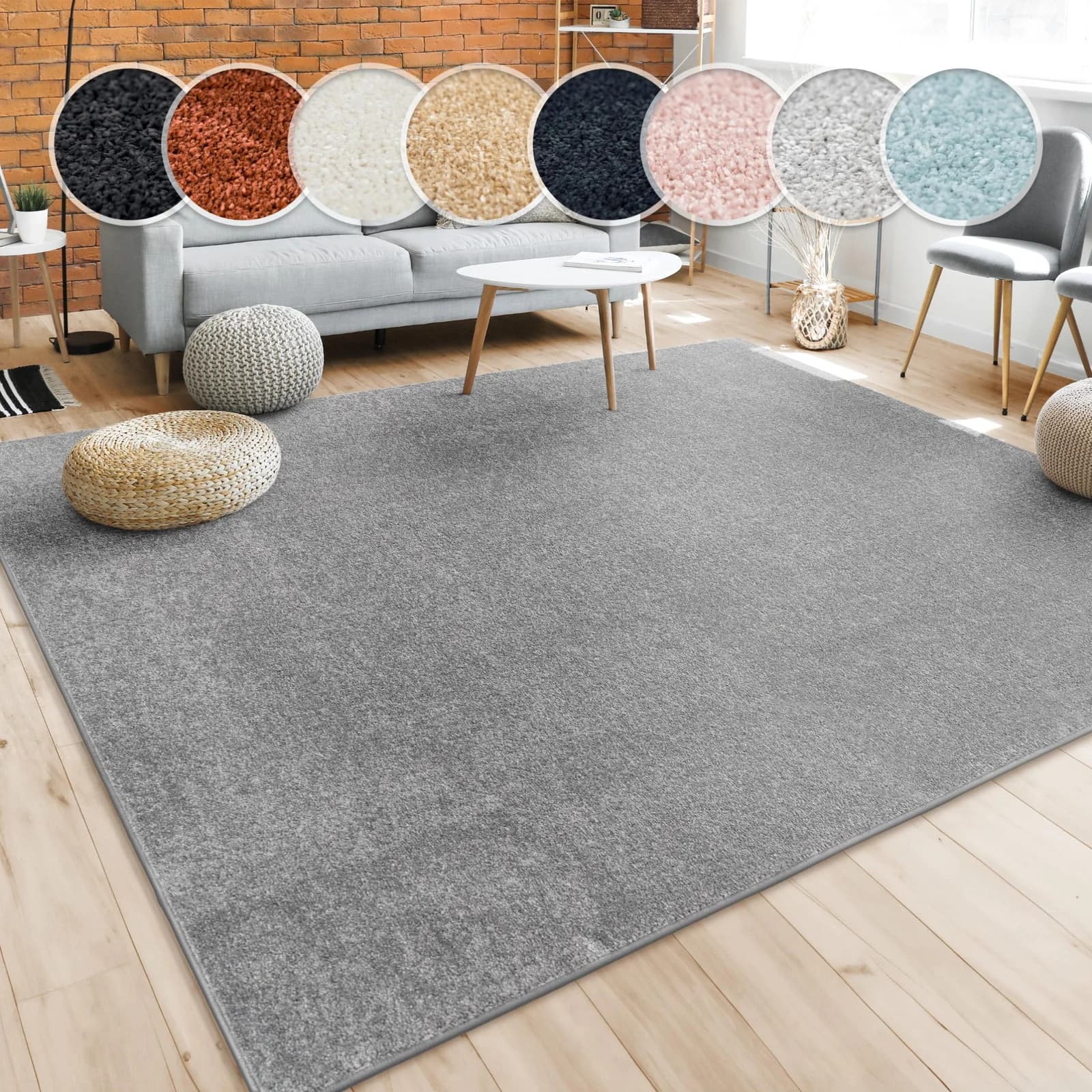PACO HOME Teppich Porto 890 Anthrazit Uni Kurzflor