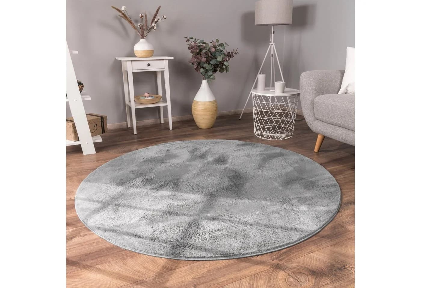 PACO HOME Kunstfell Soft 380 Fellteppich Grau Rund - Bild 2