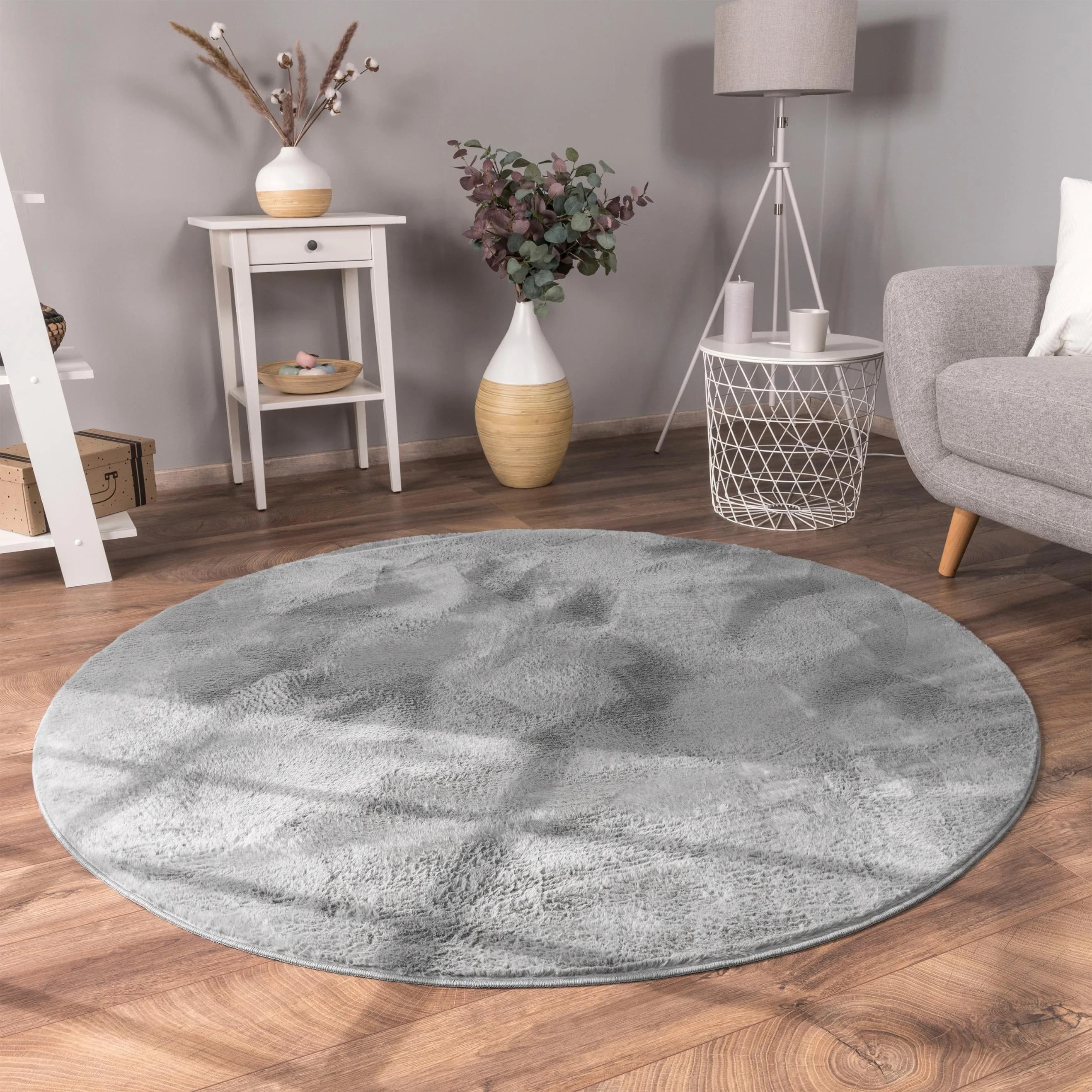 PACO HOME Kunstfell Soft 380 Fellteppich Grau Rund - Bild 4