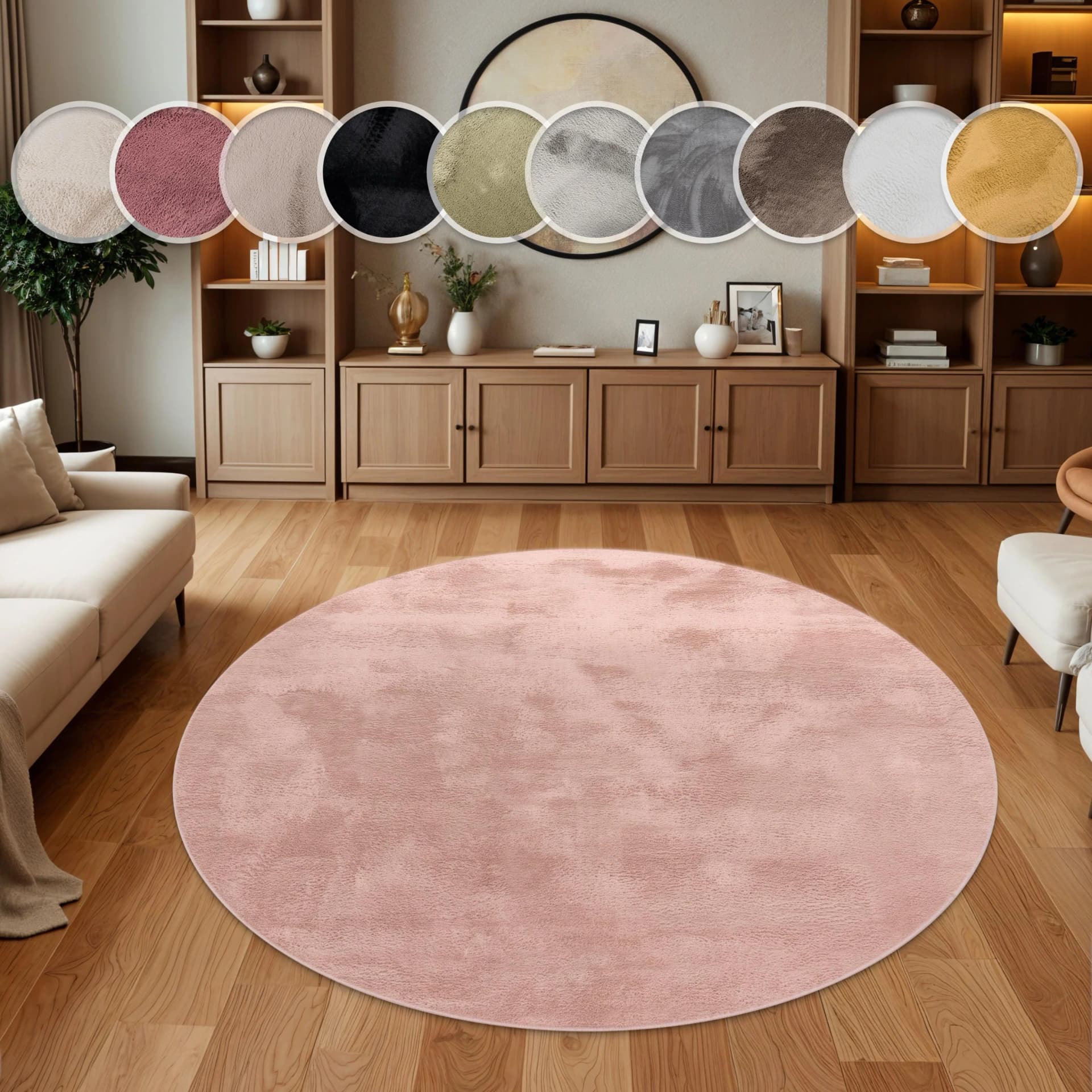 PACO HOME Kunstfell Teppich Pink Rund 120cm