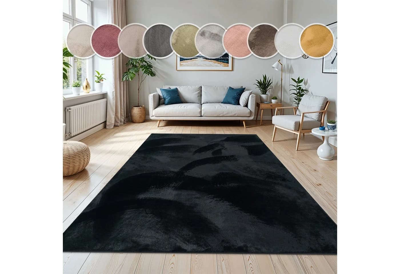 PACO HOME Kunstfell Soft 380 Fellteppich Schwarz Hochflor - Bild 2