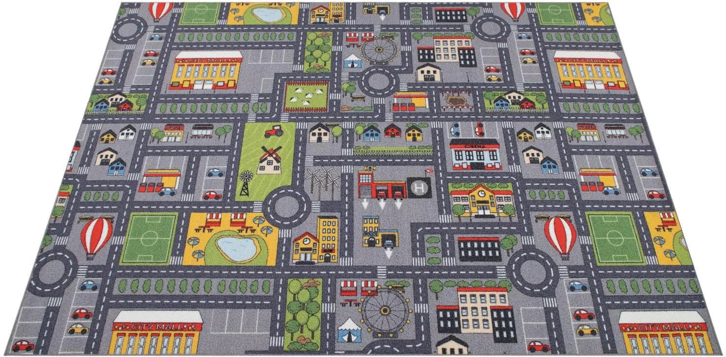 PACO HOME Kinderteppich Bino 577 Grau Straßen-Motiv