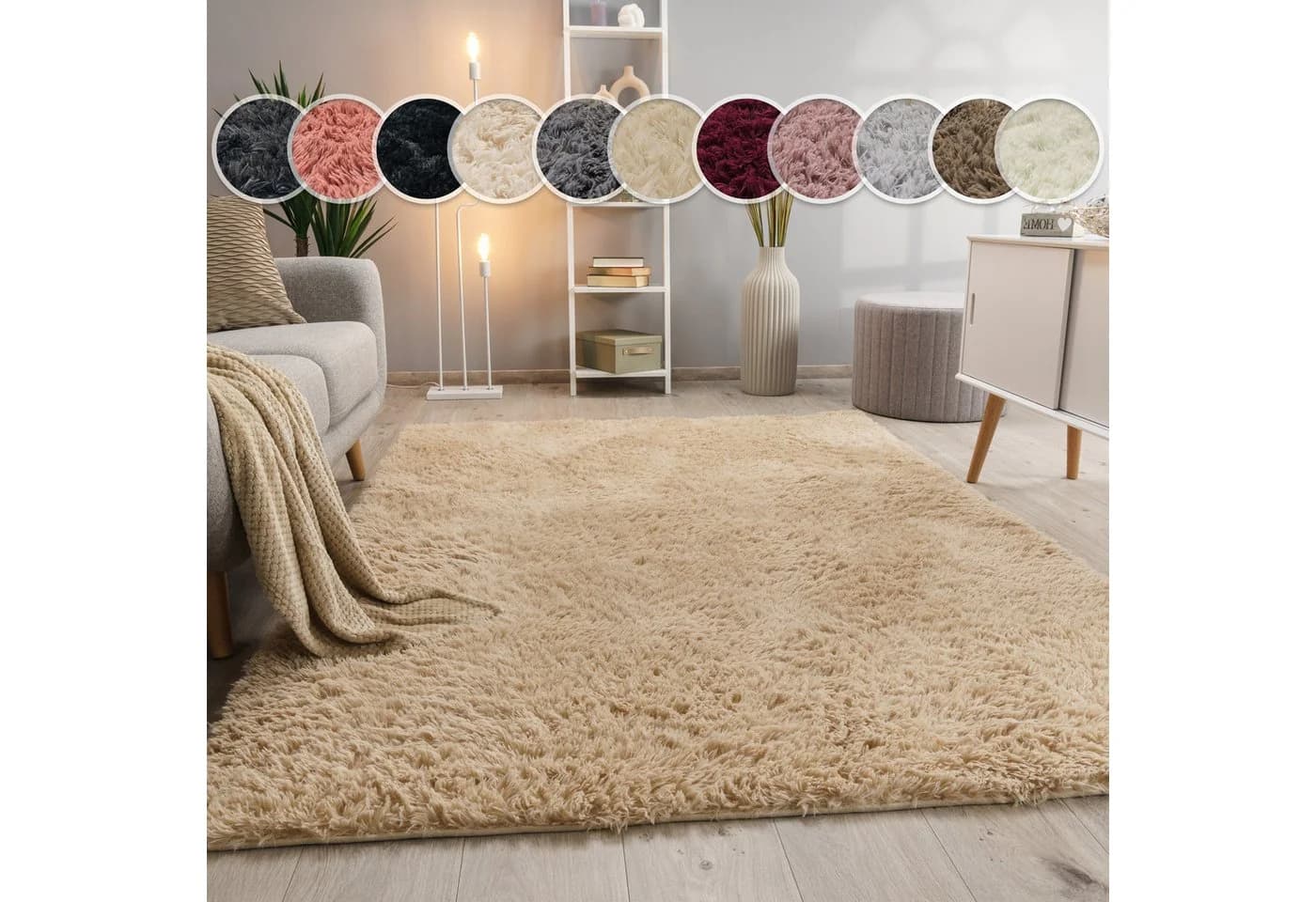 PACO HOME Hochflor-Teppich Silky 591 Beige 140x200cm Polyester - Bild 2