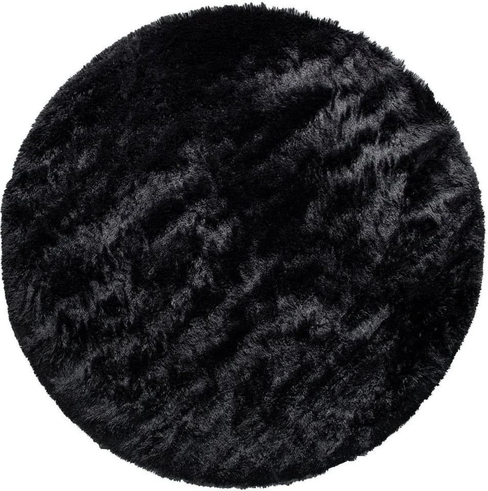 PACO HOME Hochflor-Teppich Silky 591 Schwarz Rund 80cm