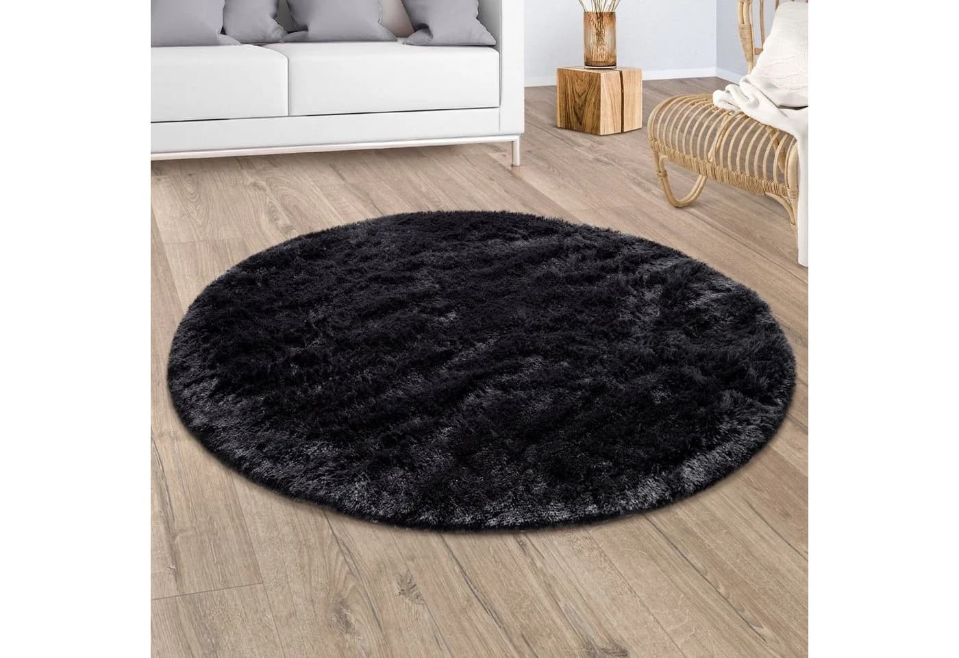 PACO HOME Hochflor-Teppich Silky 591 Schwarz Rund 80cm - Bild 2