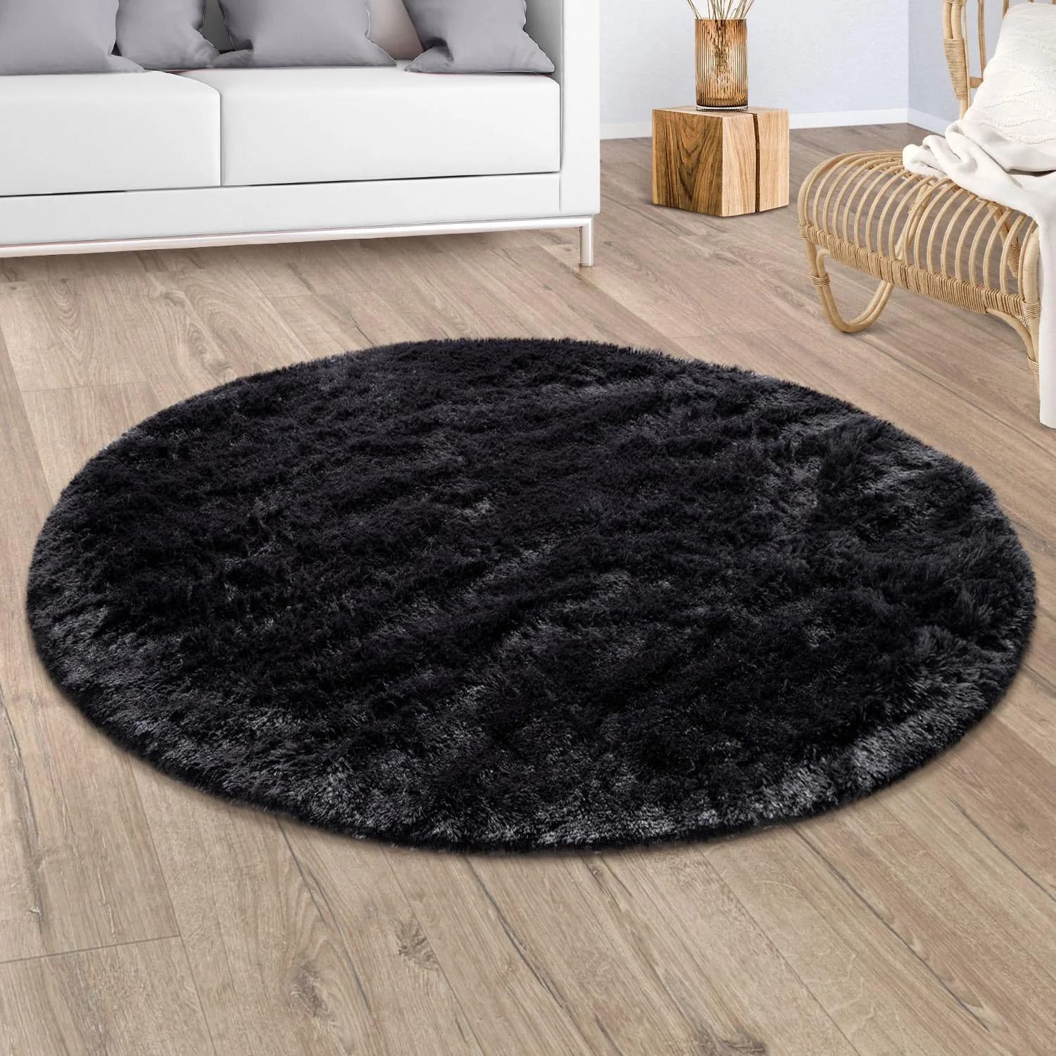PACO HOME Hochflor-Teppich Silky 591 Schwarz Rund 80cm - Bild 5