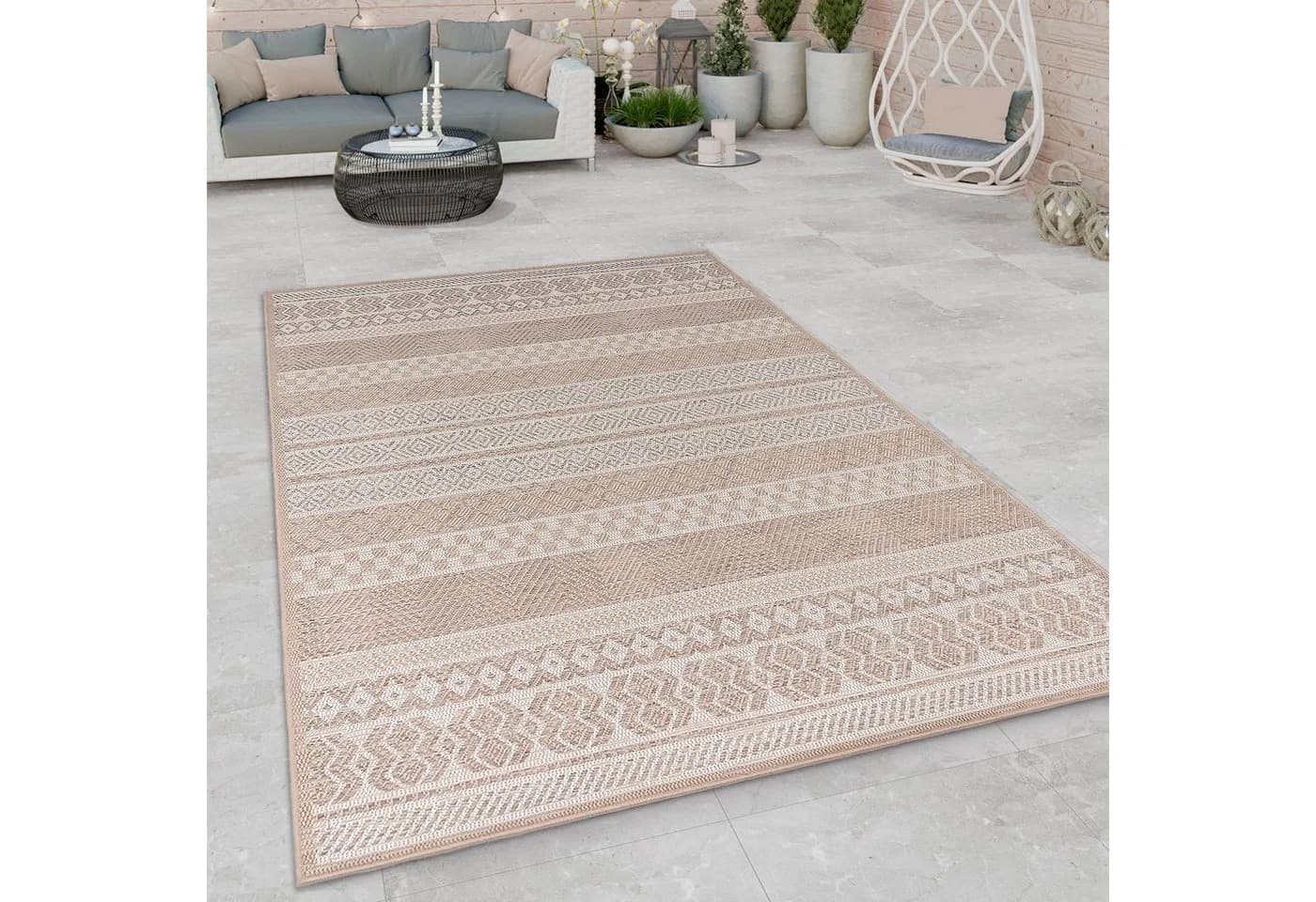 PACO HOME Teppich Vermont 183 Beige Polypropylen Indoor Outdoor