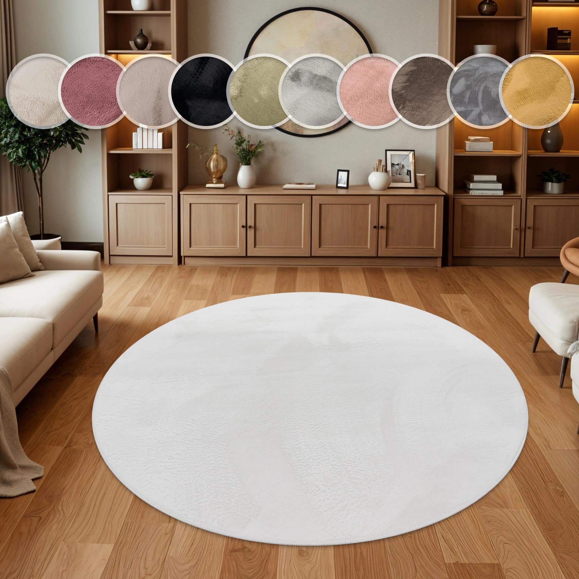 PACO HOME Kunstfell Soft 380 Fellteppich Rund Weiß