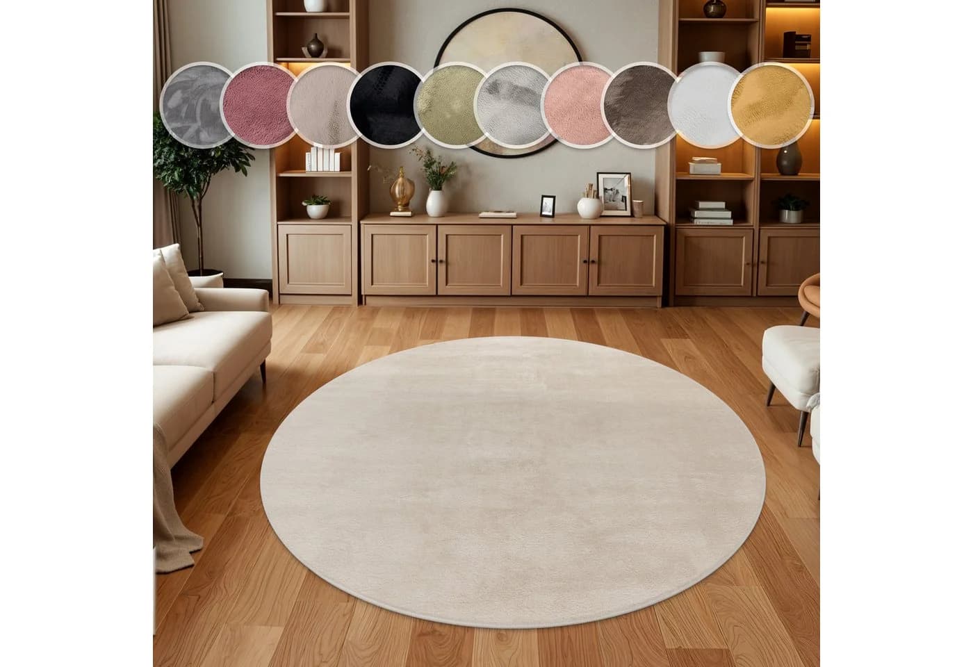 Paco Home Kunstfell Teppich Beige Rund 200cm - Bild 2