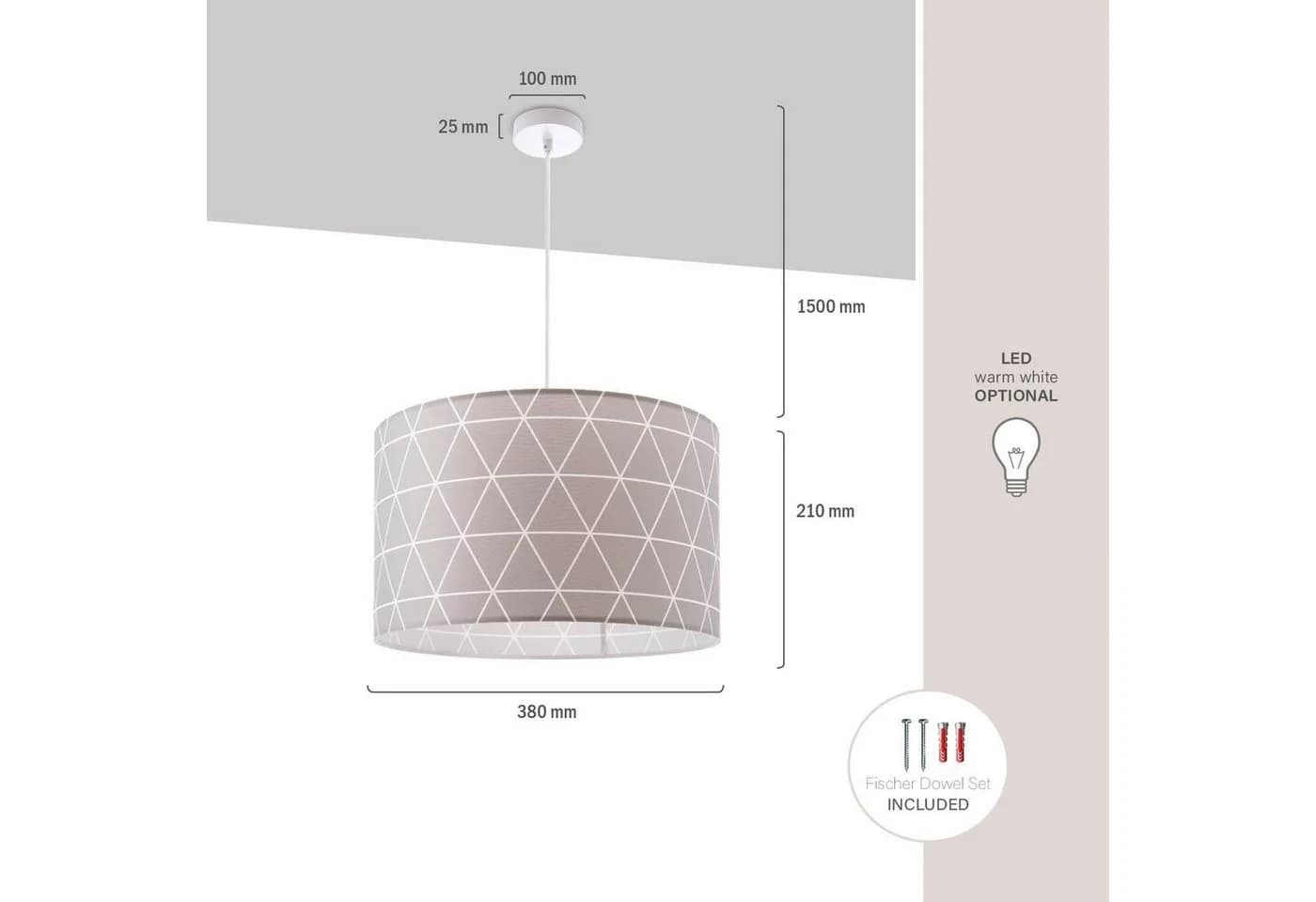 PACO HOME Pendelleuchte Stella 401 Weiß Stoffschirm E27 - Bild 3