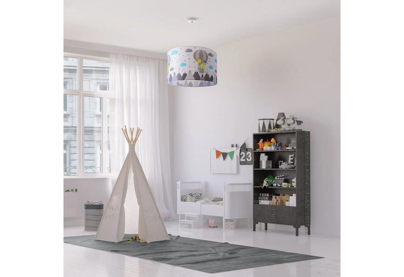 Paco Home Pendelleuchte Cosmo 343 Kinderzimmer Deckenlampe Heißluftballon Wolken Tiere Zoo E27