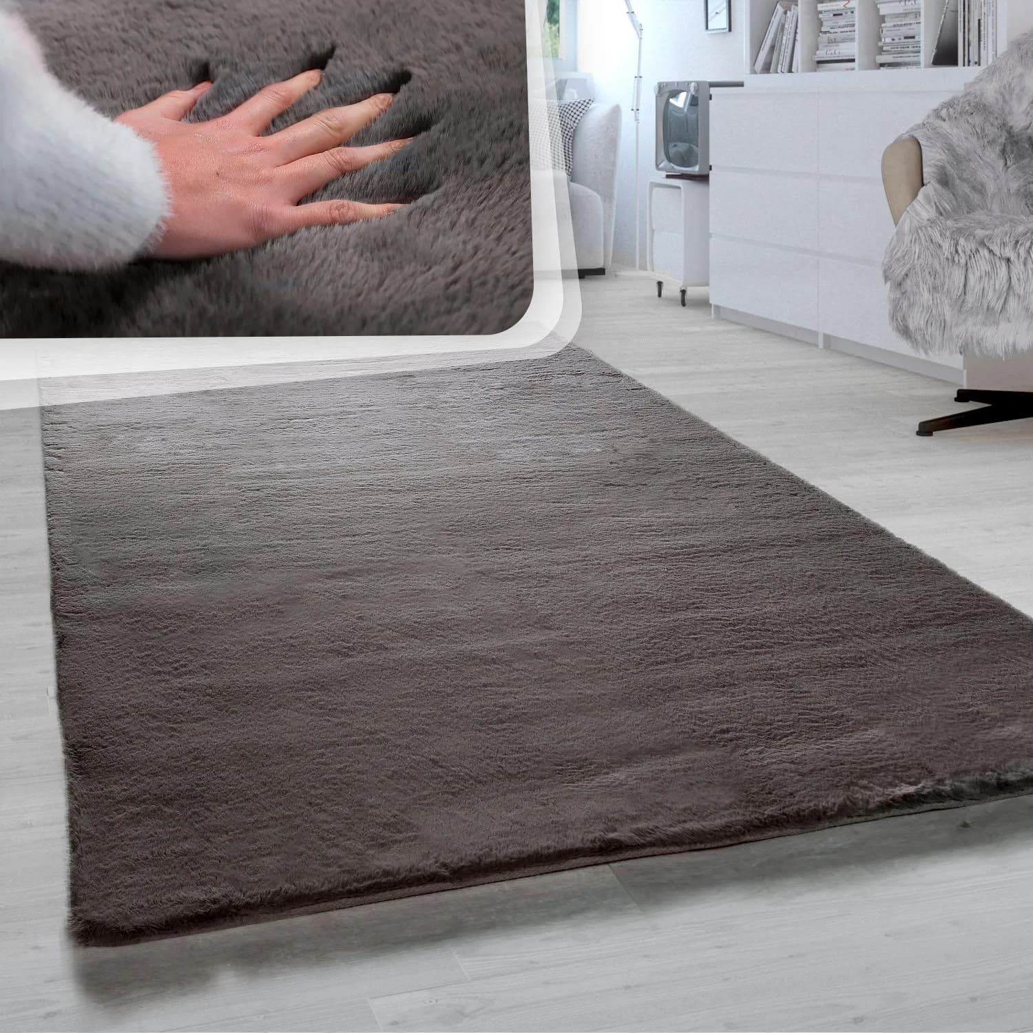 PACO HOME Fellteppich Rabbit 780 Grau Kuschelig Hochflor