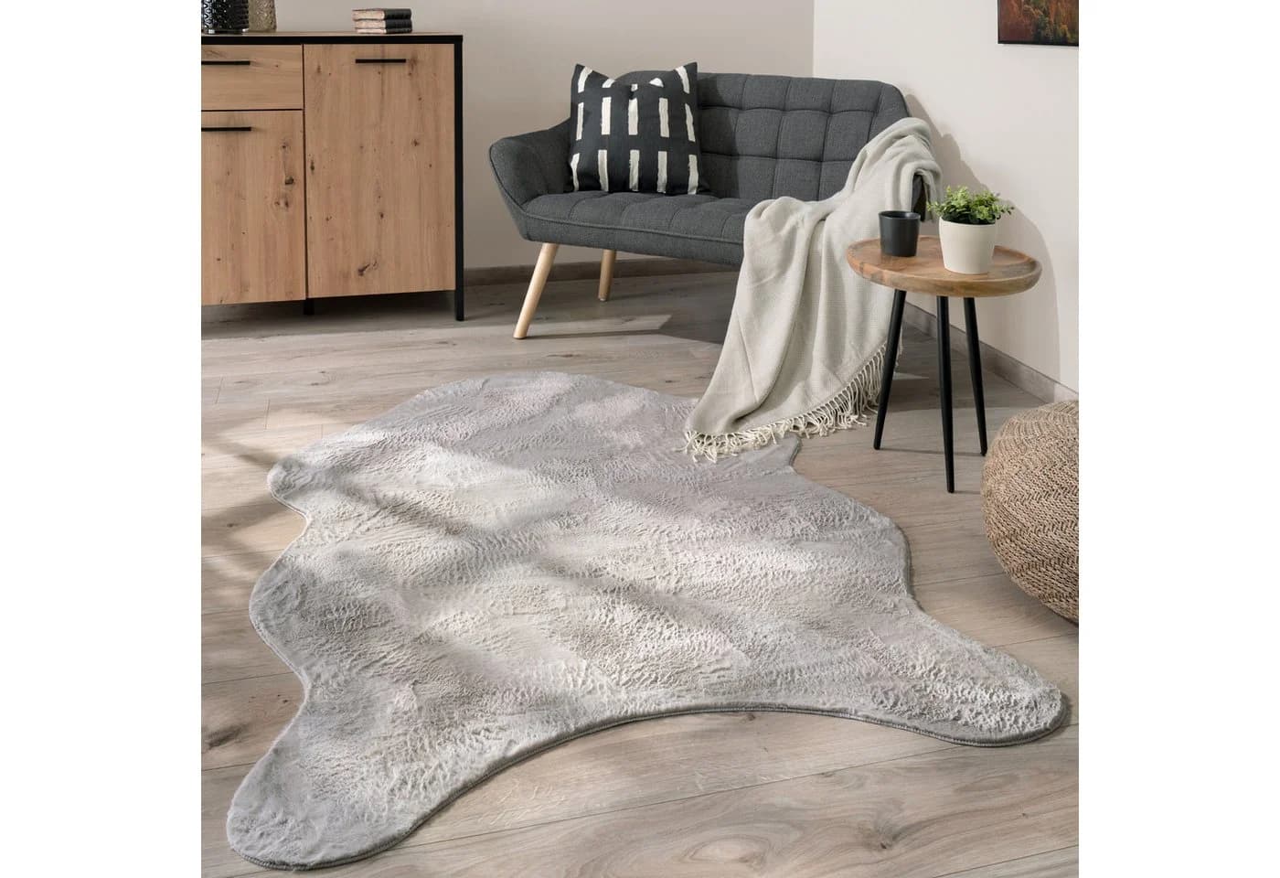 Paco Home Fellteppich Pelt 640 Kunstfell Uni Farben