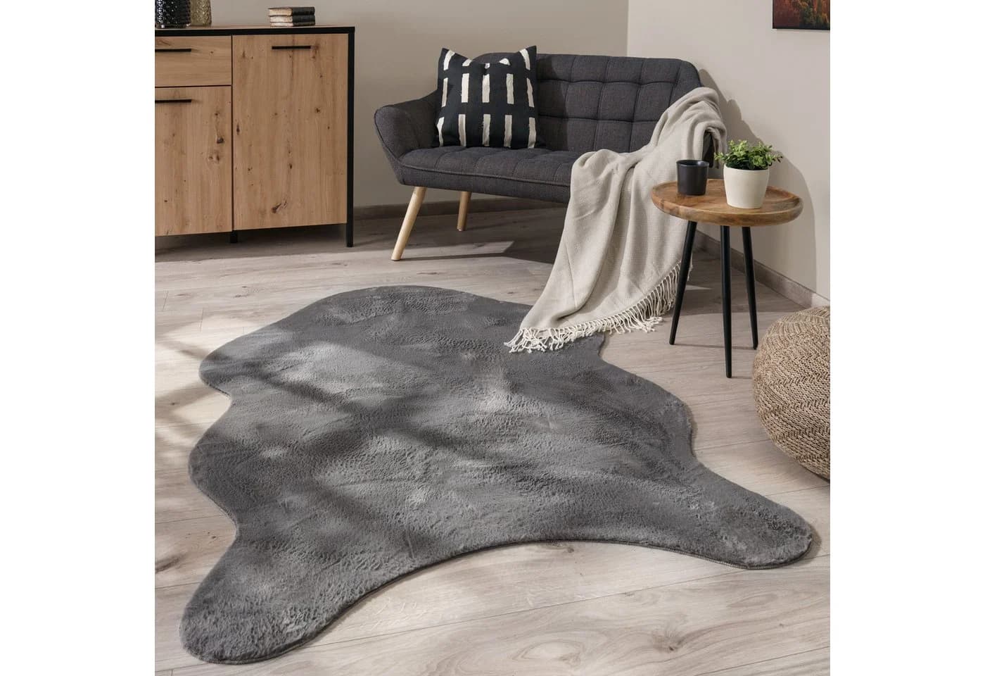 Paco Home Fellteppich Grau Anthrazit Polyester Uni
