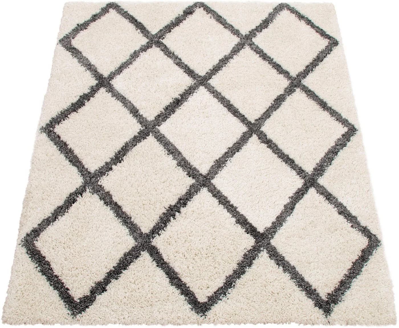 PACO HOME Hochflor-Teppich Arezzo 681 Grau/Weiß Rautenmuster Skandi - Bild 2