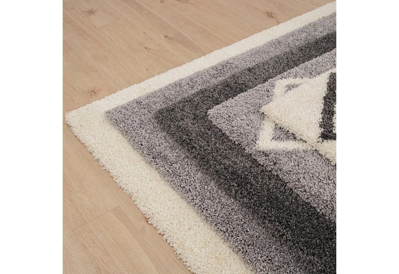 PACO HOME Hochflor-Teppich Arezzo 681 Grau/Weiß Rautenmuster Skandi - Bild 5
