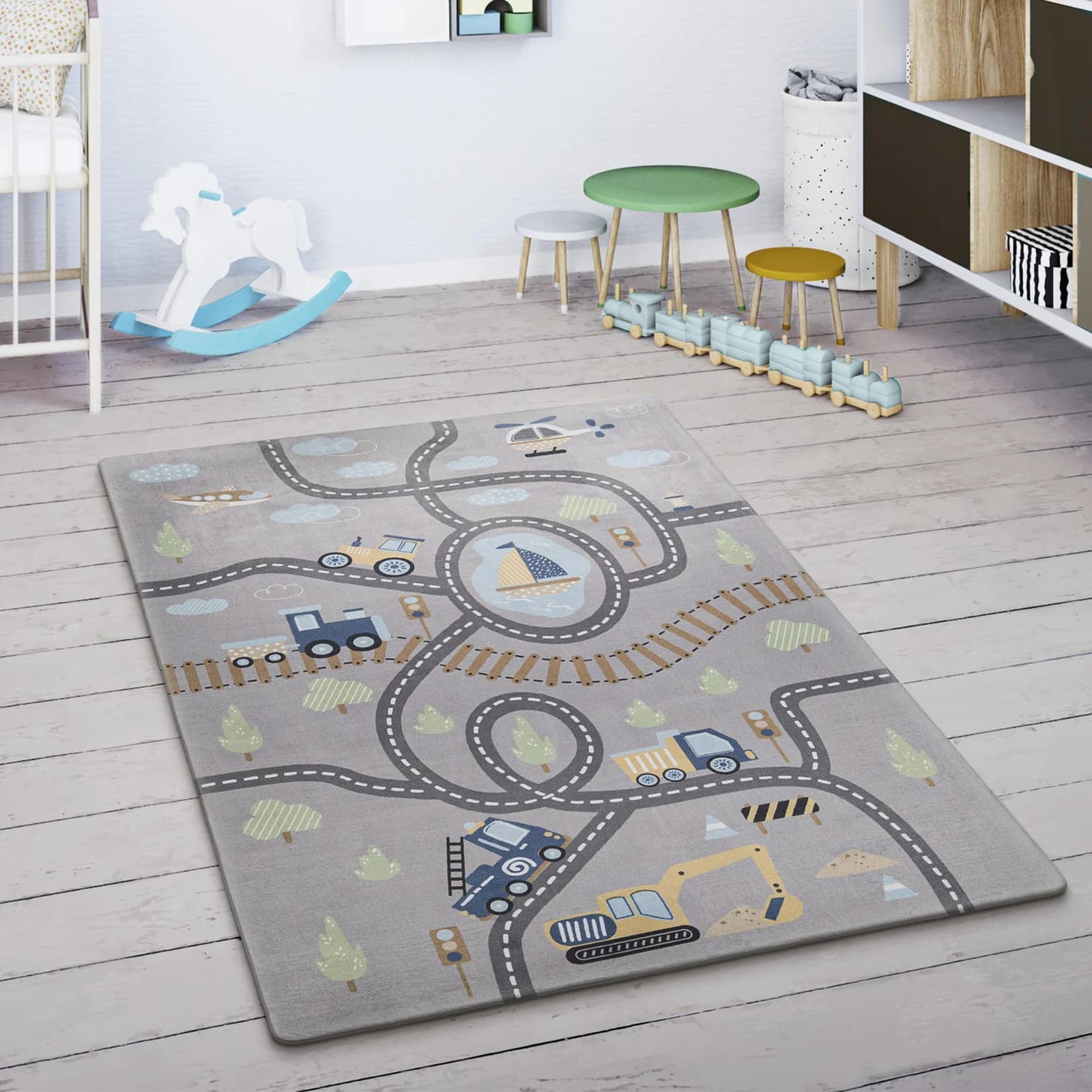 PACO HOME Kinderteppich Chicos 562 Grau Straßenmuster