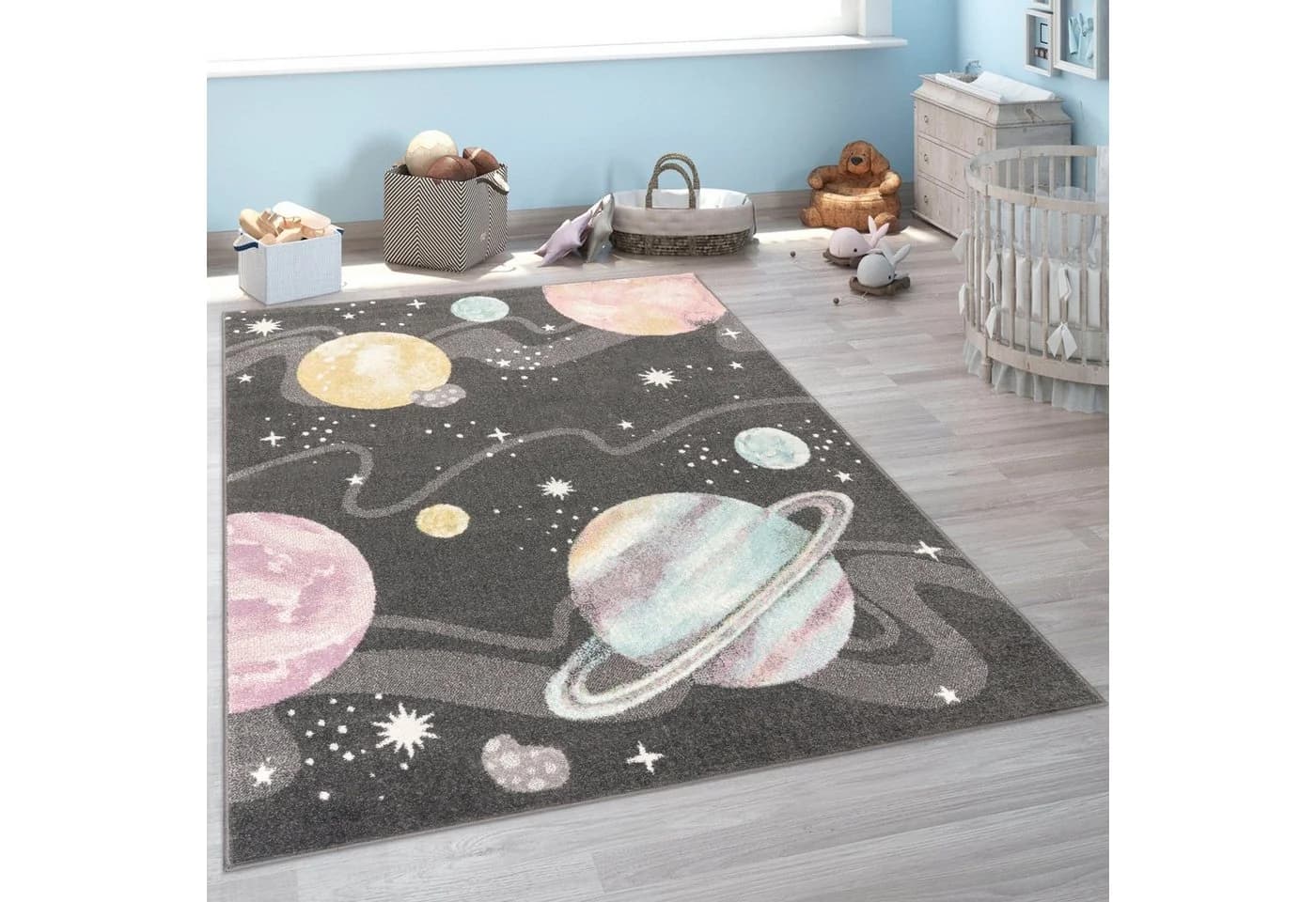 Paco Home Kinderteppich Nino 888 Weltraum Motiv Kurzflor