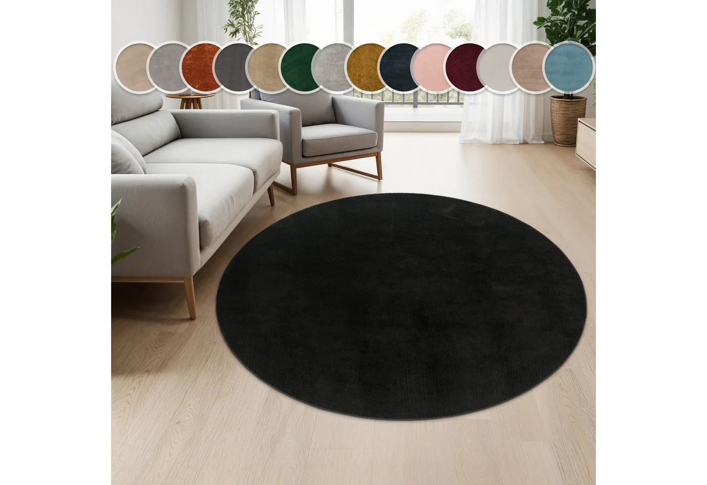 PACO HOME Teppich Cadiz 630 Schwarz Kurzflor Uni - Bild 2