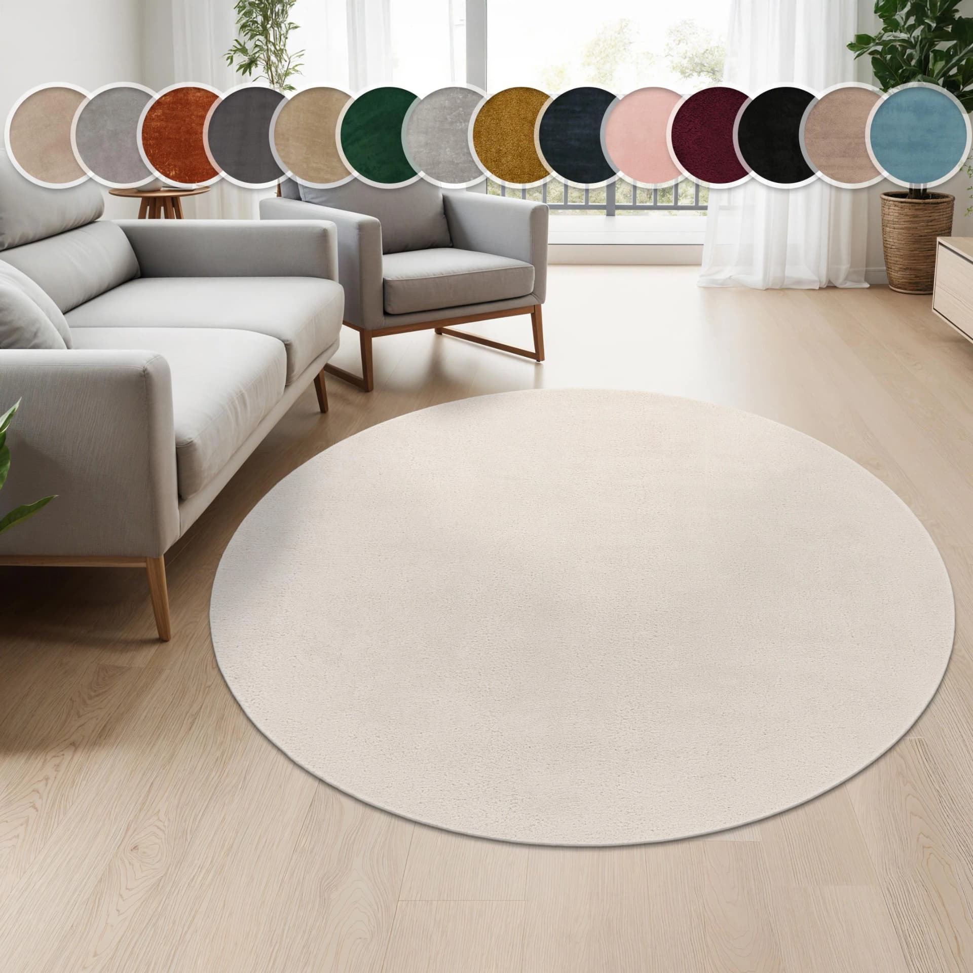 Paco Home Teppich Cadiz 630 Rund Beige Kurzflor - Bild 4