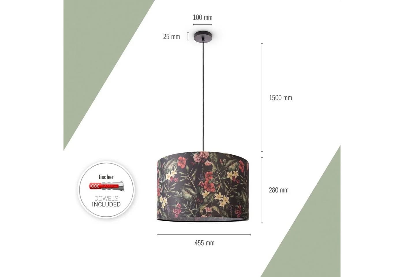 PACO HOME Pendelleuchte Hugo Flower Schwarz Stoffschirm - Bild 3