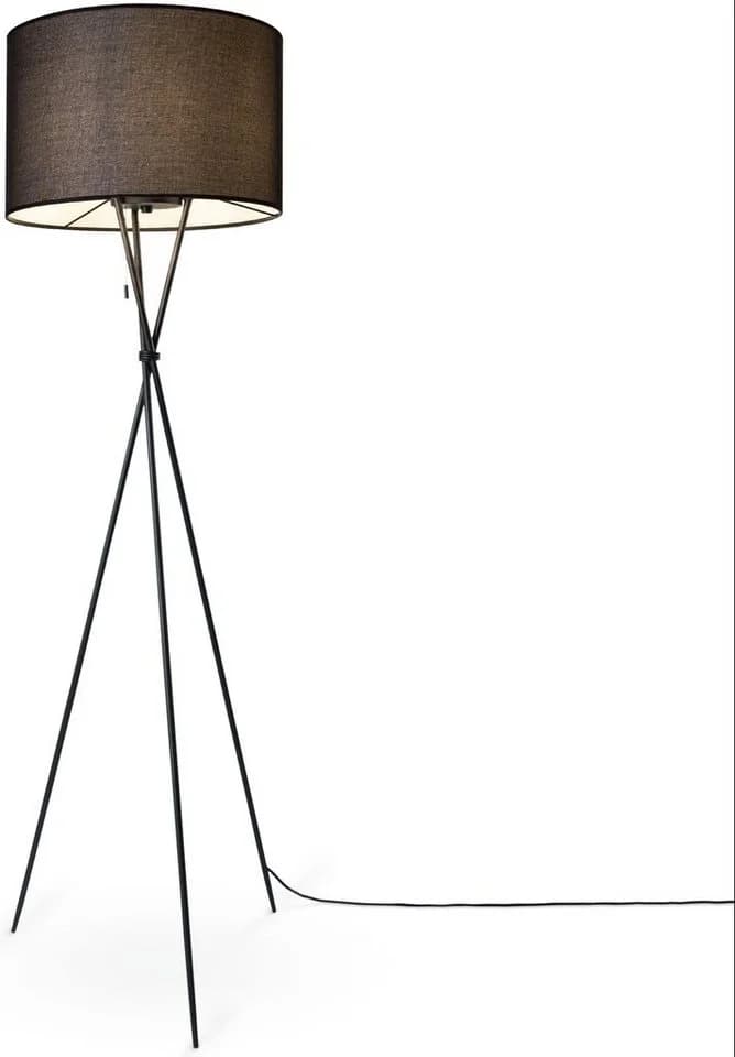 PACO HOME Stehlampe KATE CANVAS UNI COLOR Schwarz Stoffschirm