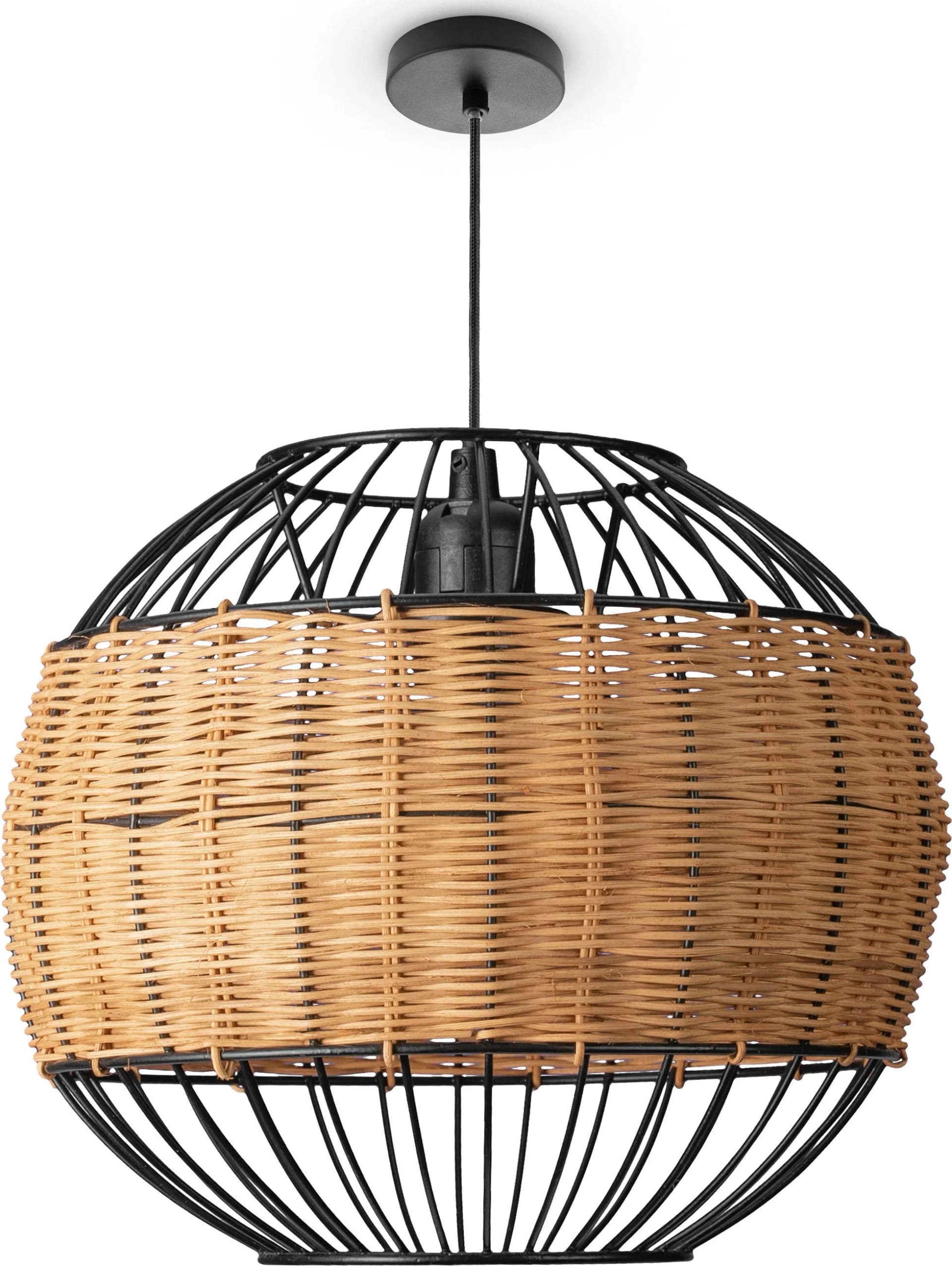 PACO HOME Pendelleuchte PUGLO Schwarz Rattan Boho