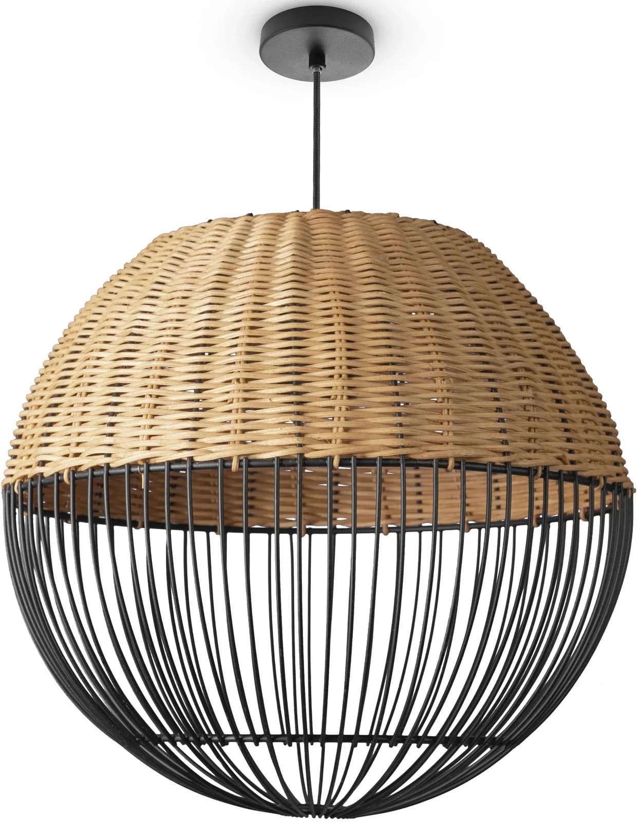 PACO HOME Pendelleuchte PURO Schwarz Rattan Boho E27