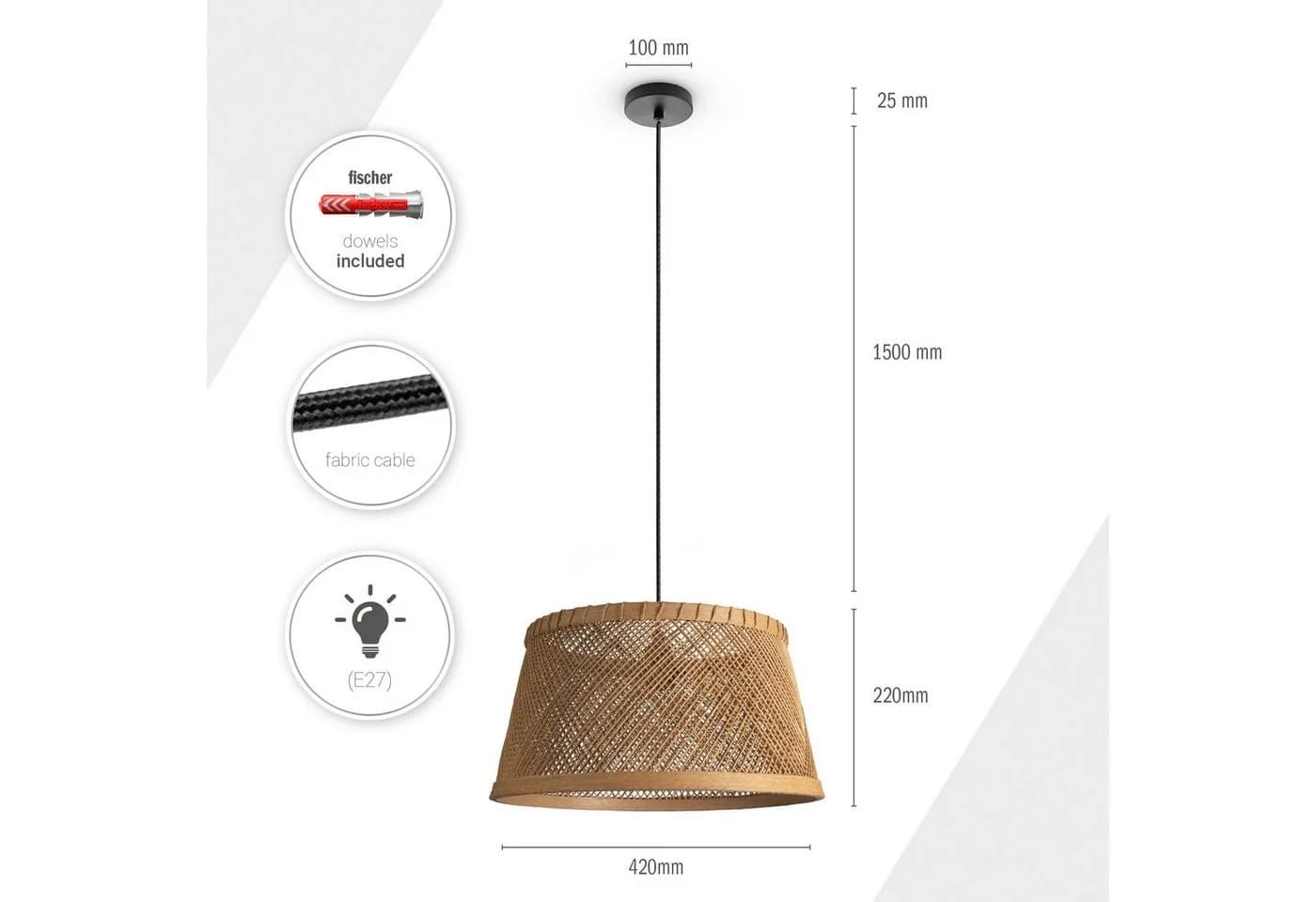 PACO HOME Pendelleuchte RAMA Schwarz E27 Papierkorb - Bild 4
