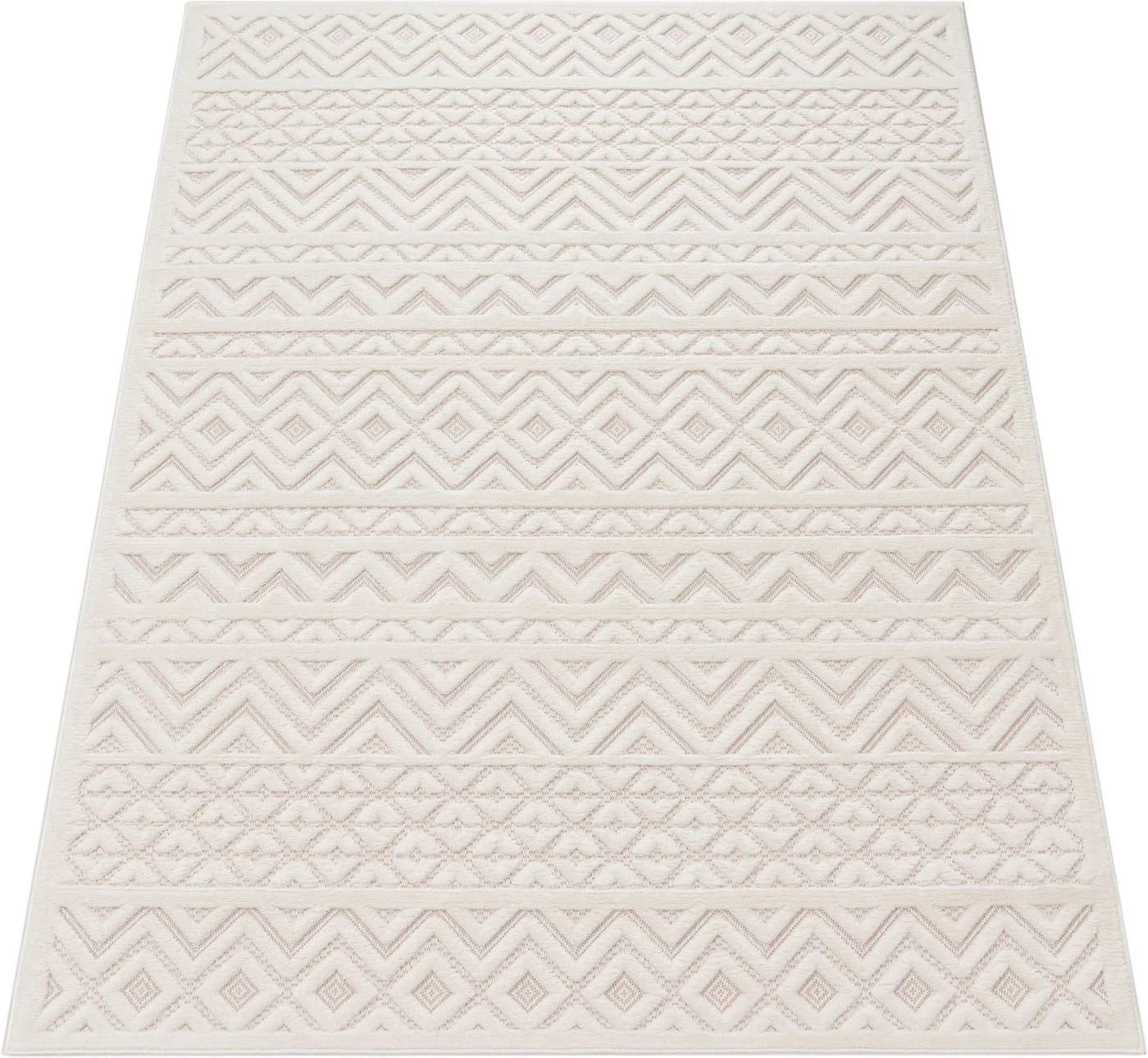 PACO HOME Teppich Livorno 673 Creme Rautenmuster Outdoor