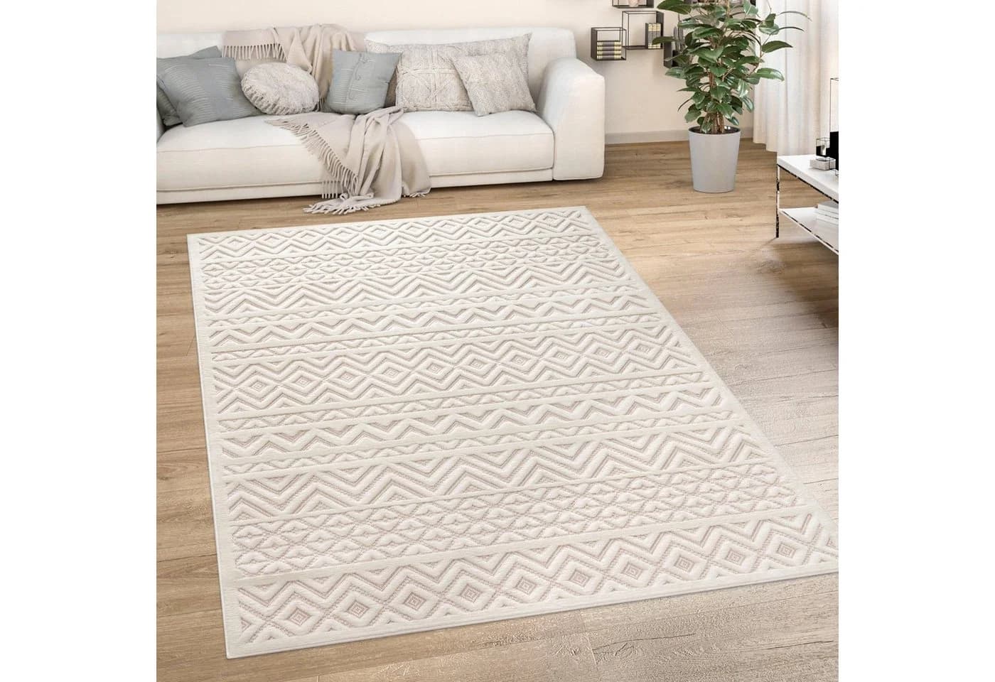 PACO HOME Teppich Livorno 673 Creme Rautenmuster Outdoor - Bild 2