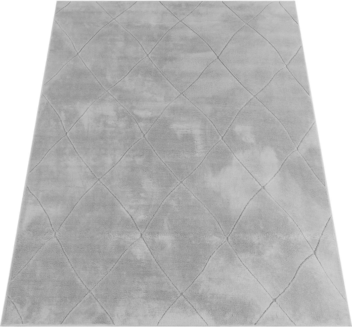 PACO HOME Teppich Utrecht 641 Grau Kurzflor Rautenmuster 3D-Design