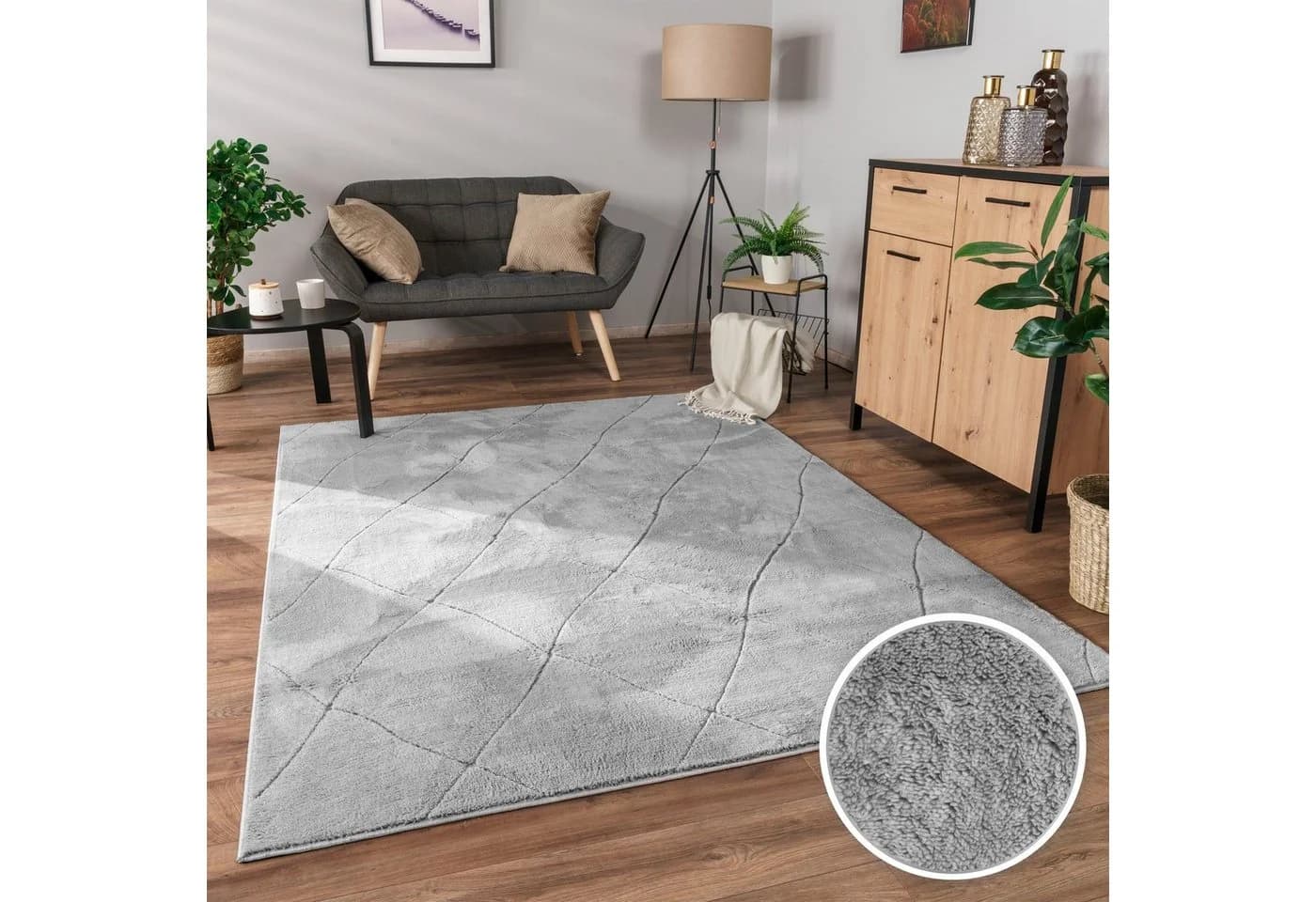 PACO HOME Teppich Utrecht 641 Grau Kurzflor Rautenmuster 3D-Design - Bild 2