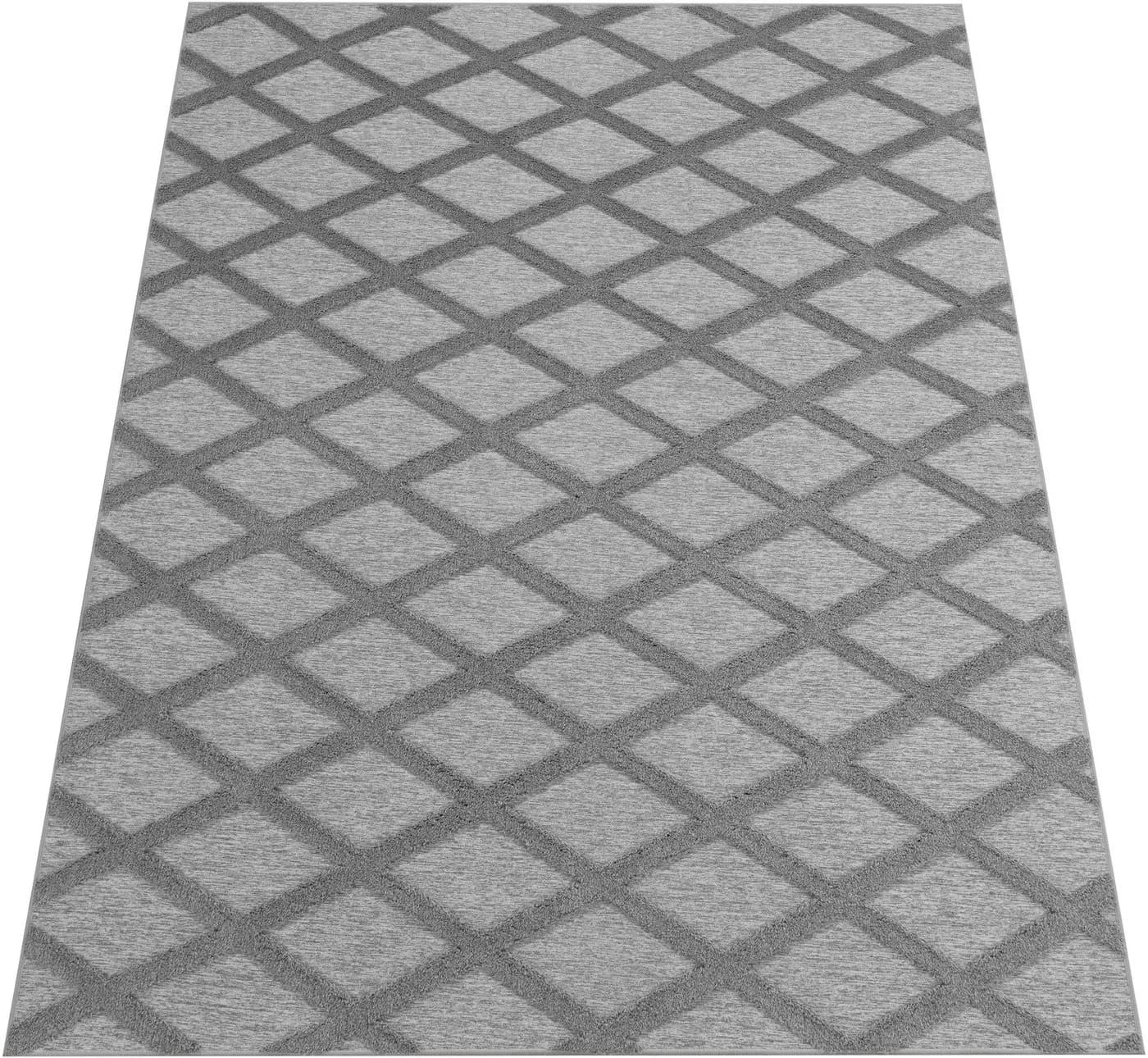 PACO HOME Teppich Utrecht 642 Grau 3D-Rautenmuster Kurzflor