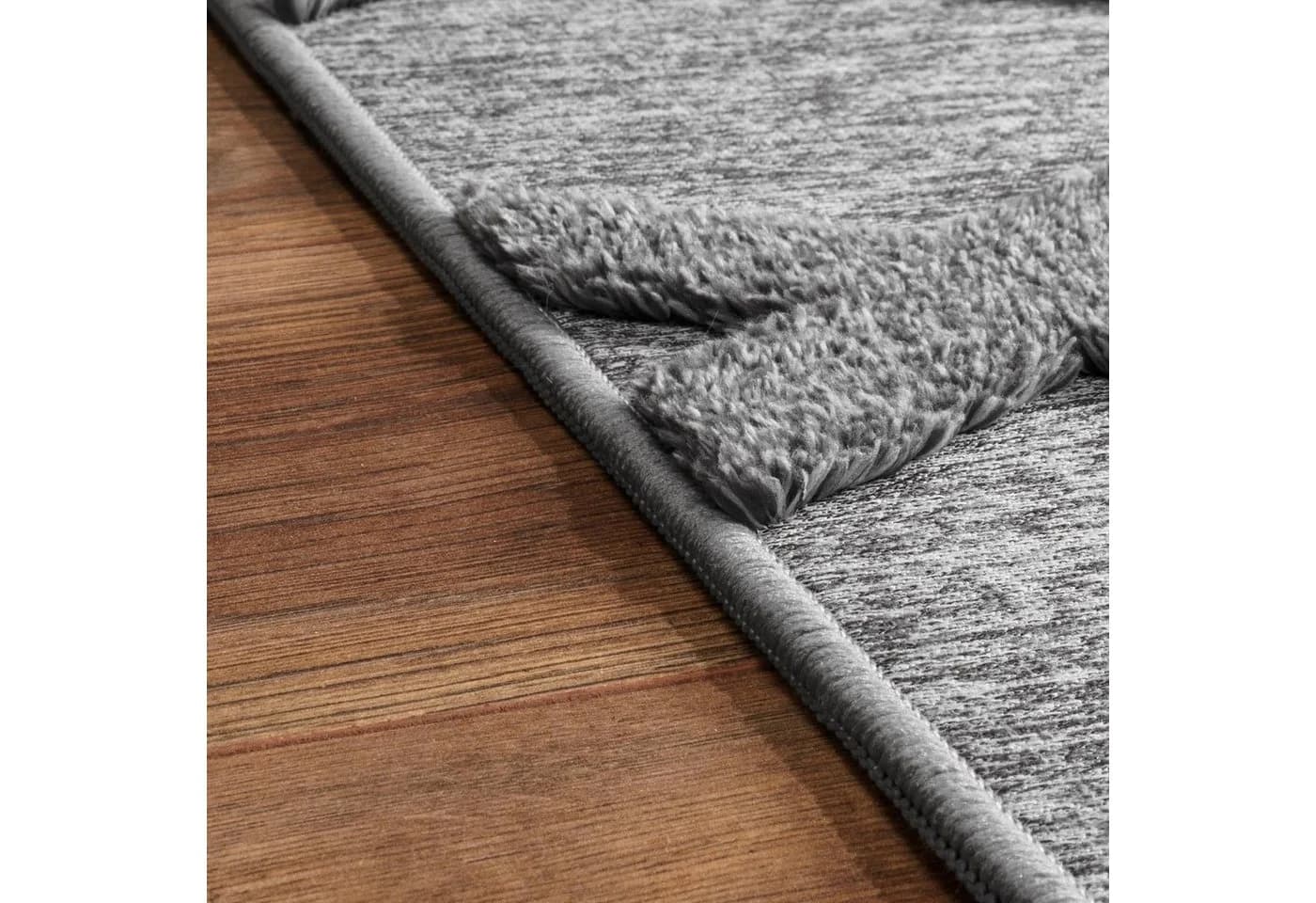 PACO HOME Teppich Utrecht 642 Grau 3D-Rautenmuster Kurzflor - Bild 5