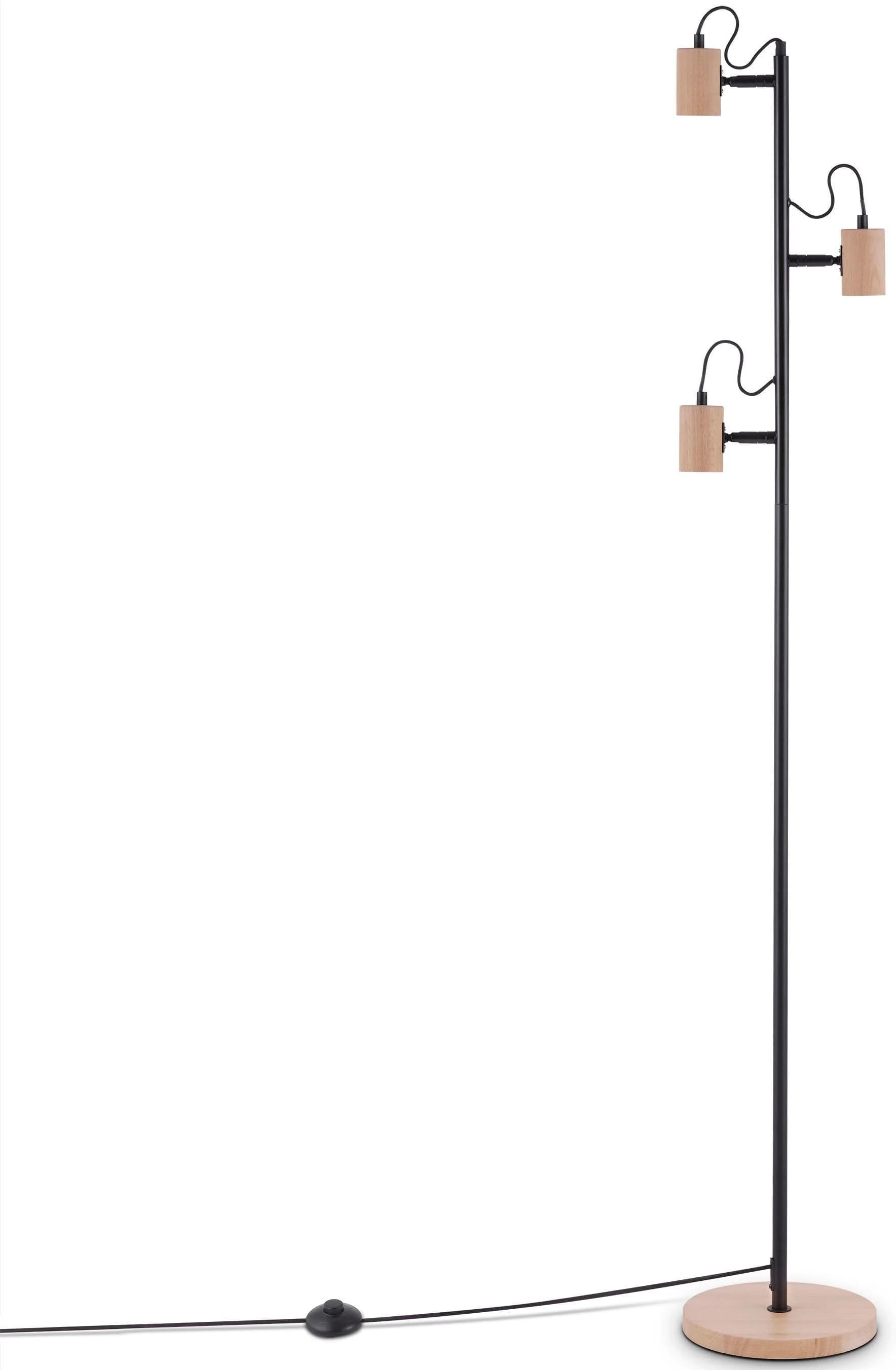 PACO HOME Stehlampe "ACHIM" Schwarz Holz LED Stehlampe