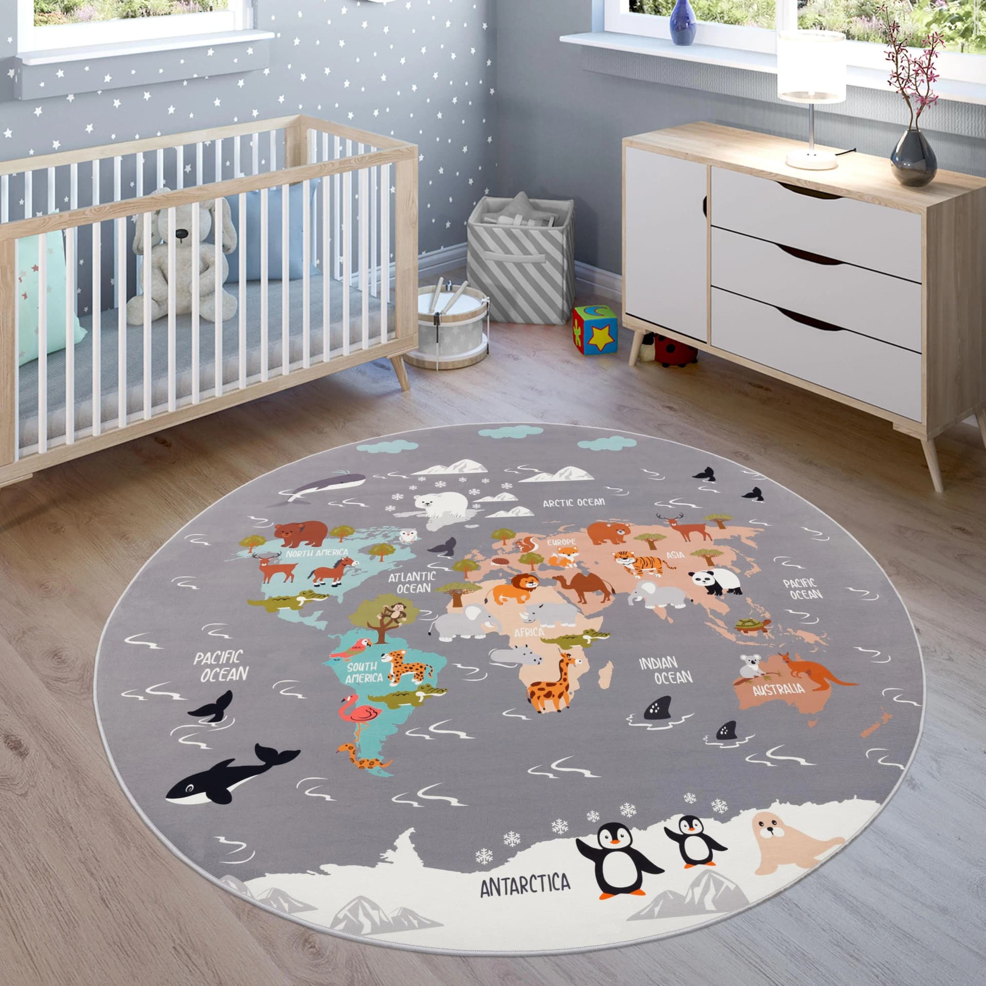 Paco Home Kinderteppich Bino 581 Weltkarte & Tiere